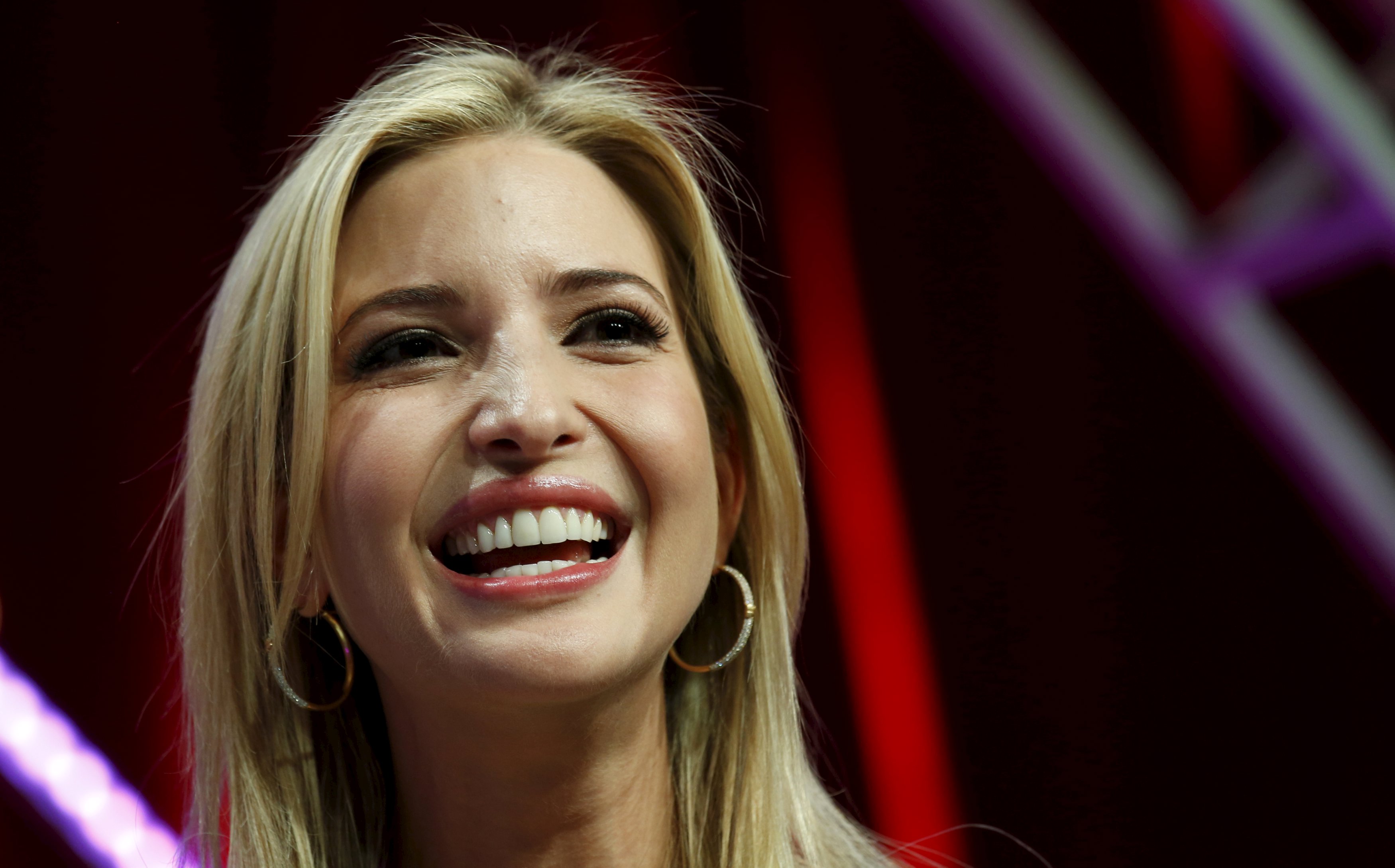 Ivanka Trump, daughter of Republican presidential hopeful Donald Trump and Founder and CEO of Ivanka Trump Collection, smiles while being interviewed at Fortune's Most Powerful Women's Summit in Washington October 14, 2015. REUTERS/Kevin Lamarque