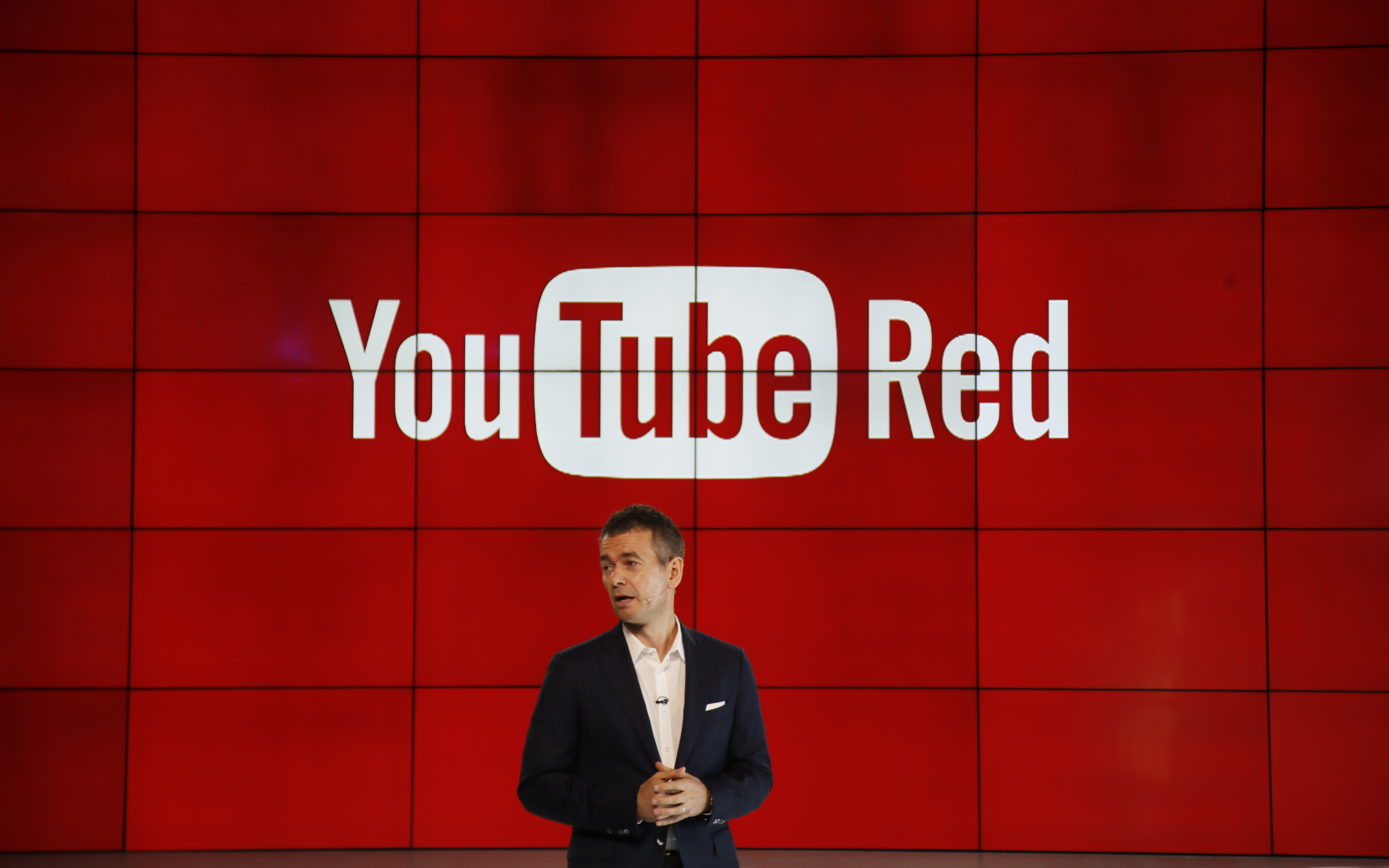 Robert Kyncl, YouTube Chief Business Officer, speaks as YouTube unveils "YouTube Red," a new subscription service, at YouTube Space LA offices Wednesday, Oct. 21, 2015, in Los Angeles. (AP Photo/Danny Moloshok)