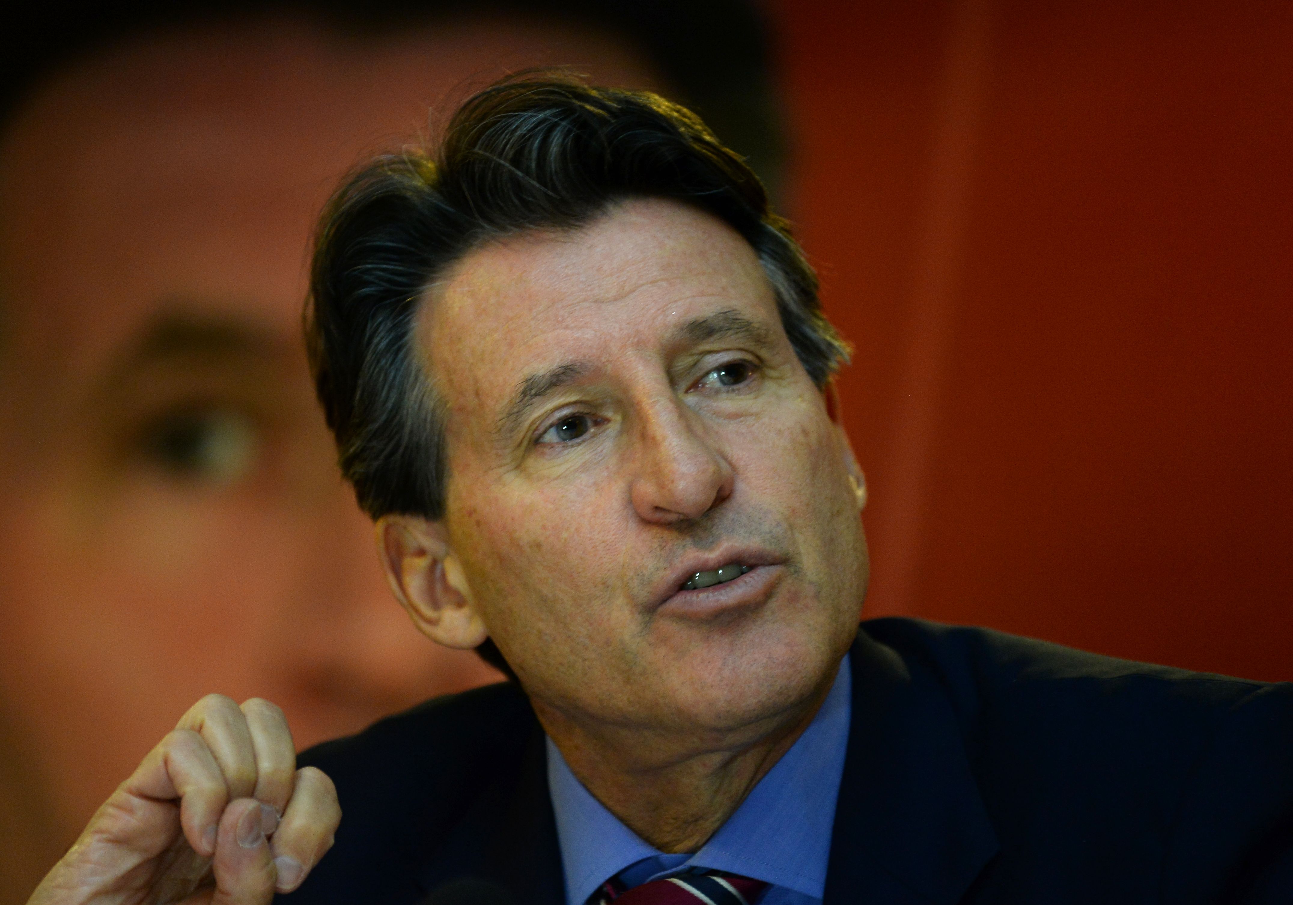 TO GO WITH AFP STORY FILES) This file photo taken on October 05, 2015 shows International Association of Athletics Federations (IAAF) president Sebastian Coe as he addresses a press conference in New Delhi on October 5, 2015. Embattled IAAF president Sebastian Coe has insisted that his organisation did not cover up positive drugs tests by Russian athletes, in television interviews aired on January 13, 2016. Claims have emerged that the IAAF (International Association of Athletics Federations) was aware of illegal and dangerous levels of doping in Russian athletics as far back as 2009. A second report by a World Anti-doping Agency (WADA) independent commission to be published on January 14, 2016 will shine further light on doping in Russian athletics, but Coe says that the IAAF has nothing to hide. / AFP / SAJJAD HUSSAIN
