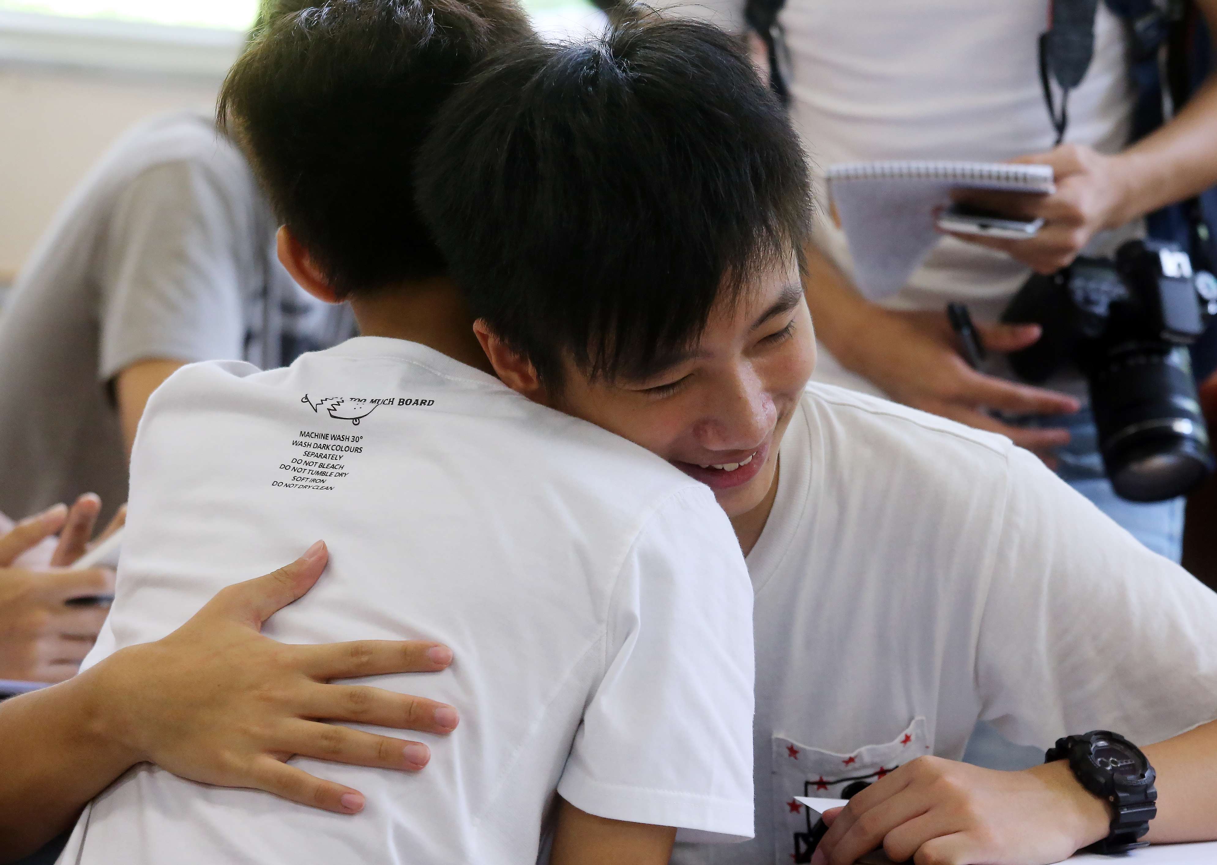Hong Kong secondary school students congratulate each other after collecting their exam results. School pressure isn’t the most cited reason for student suicides, according to one study. Photo: Dickson Lee