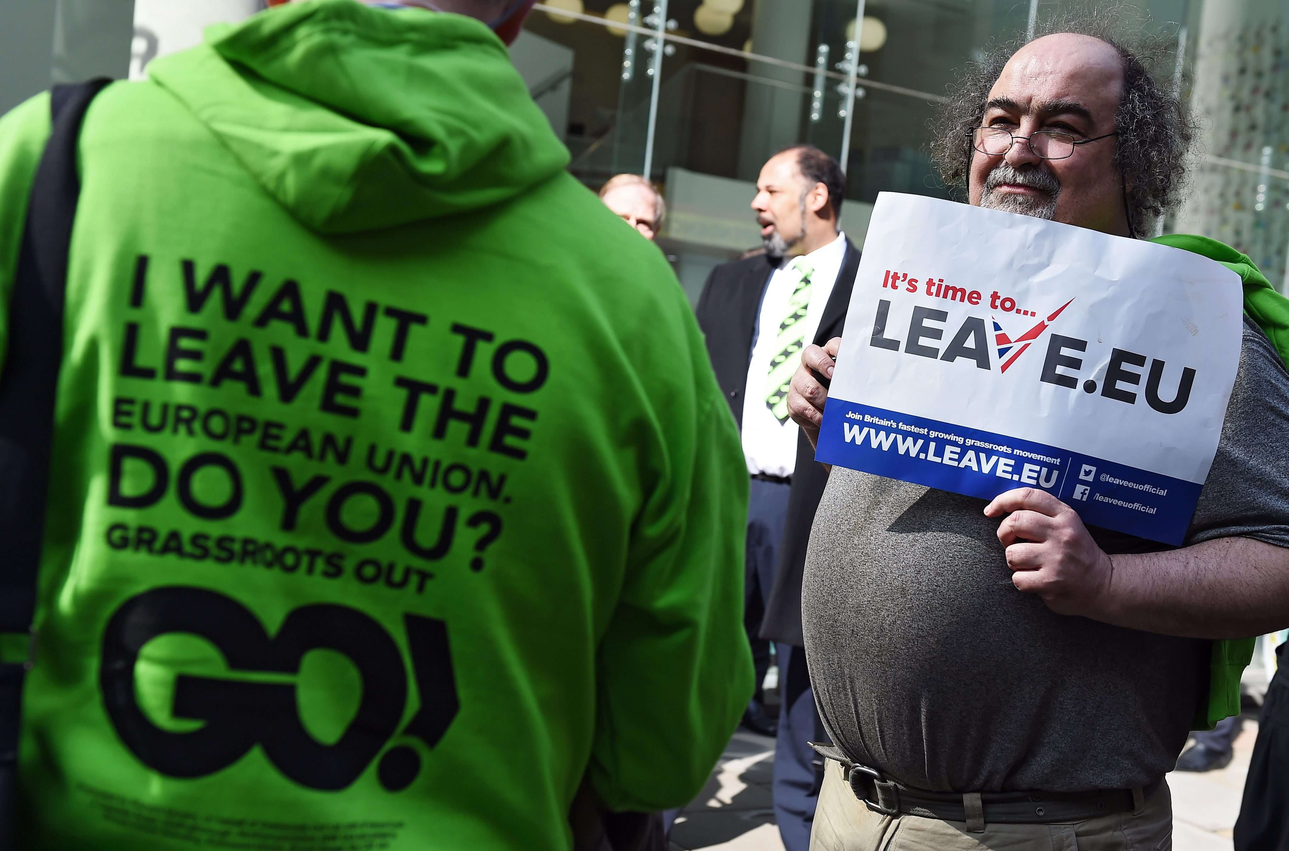 Supporters of a Grassroots Out campaign advocating Britain’s exit from the European Union. Photo: EPA