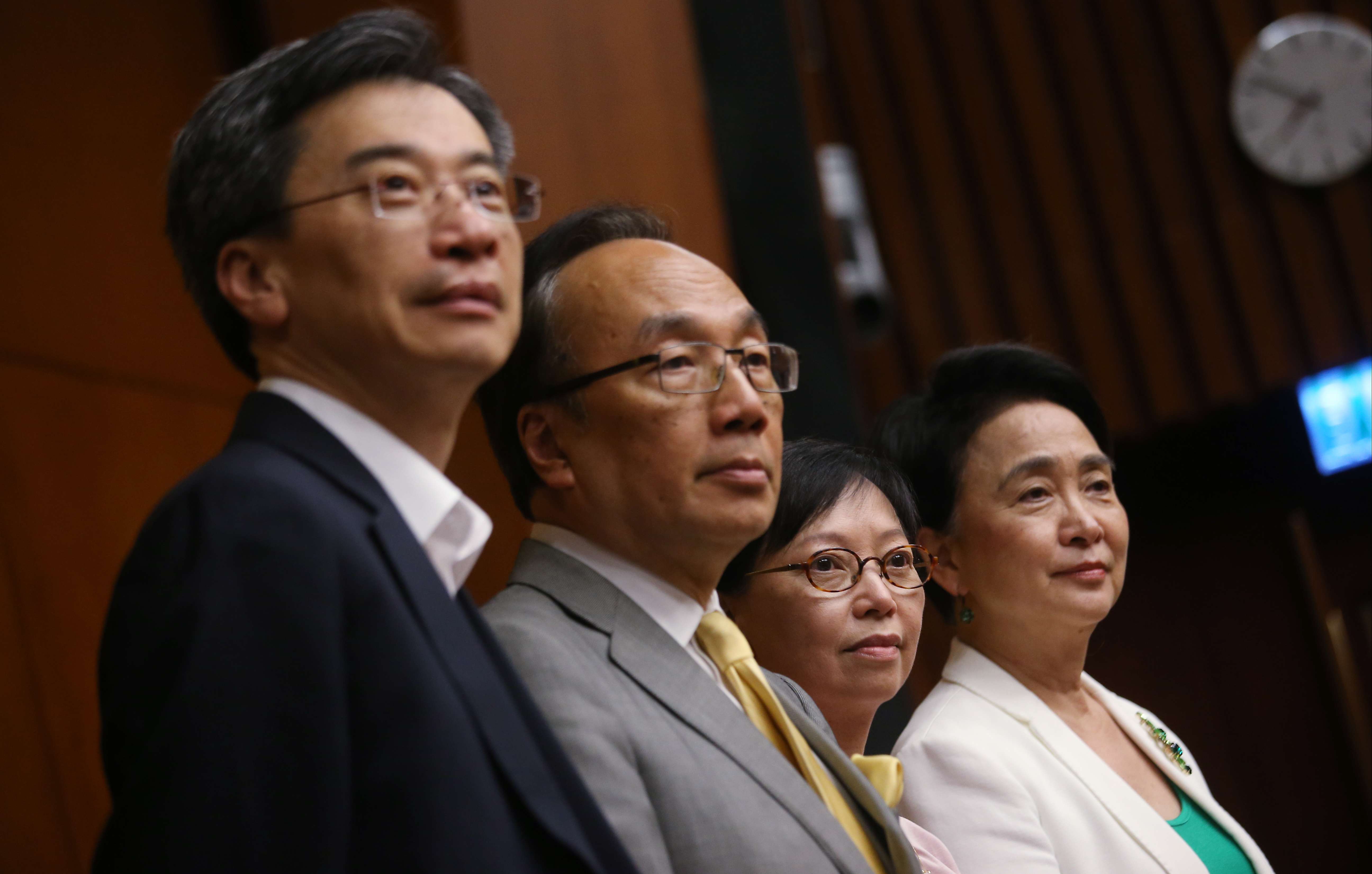 Pan-democrat lawmakers Joseph Lee, Alan Leong, Cyd Ho and Emily Lau seemed largely satisfied with their meeting with Zhang Dejiang. Photo: David Wong
