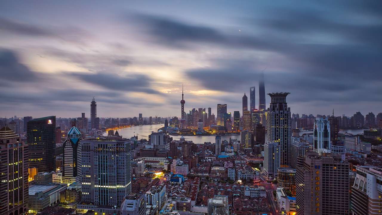 Skyscrapers of Puxi at sunset. Photo: Imagine China