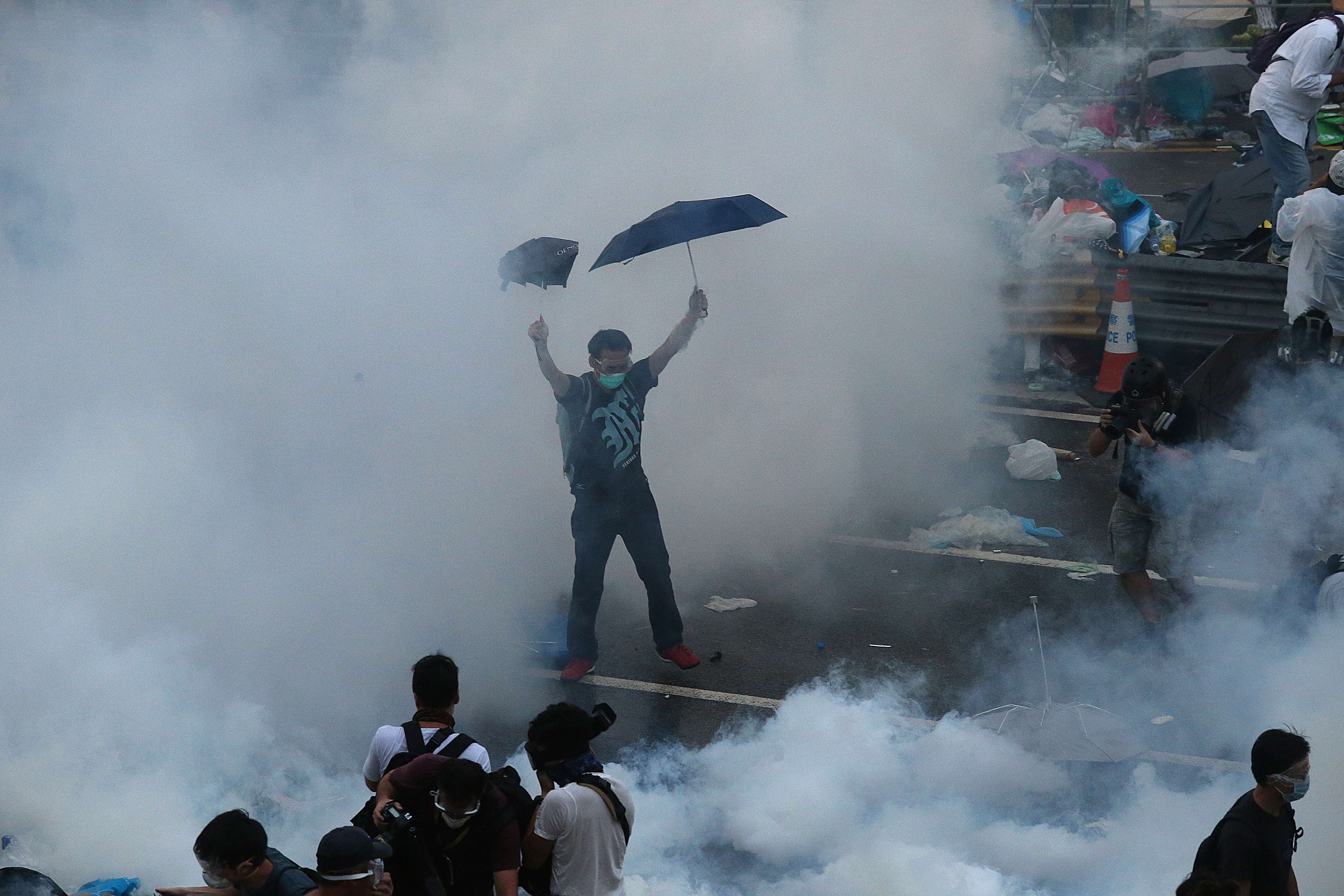 The police fire tear gas at protesters on Harcourt Road in Admiralty, Hong Kong, during Occupy Central. The movement will have enhanced Beijing’s suspicion and its determination to cut Hong Kong down to size. File photo