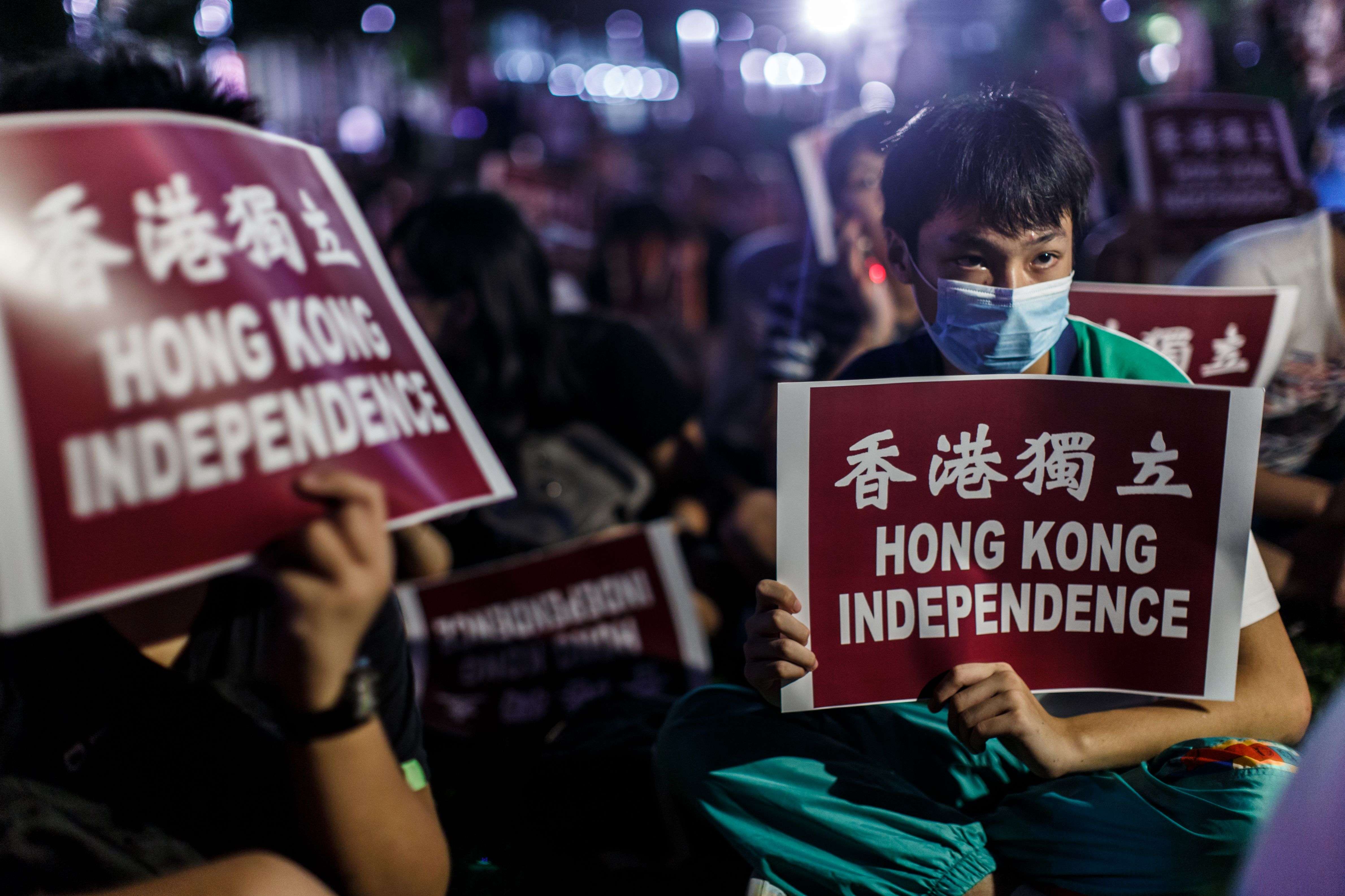 Pro-independence protesters gather outside government headquarters at a rally last month. Photo: AFP