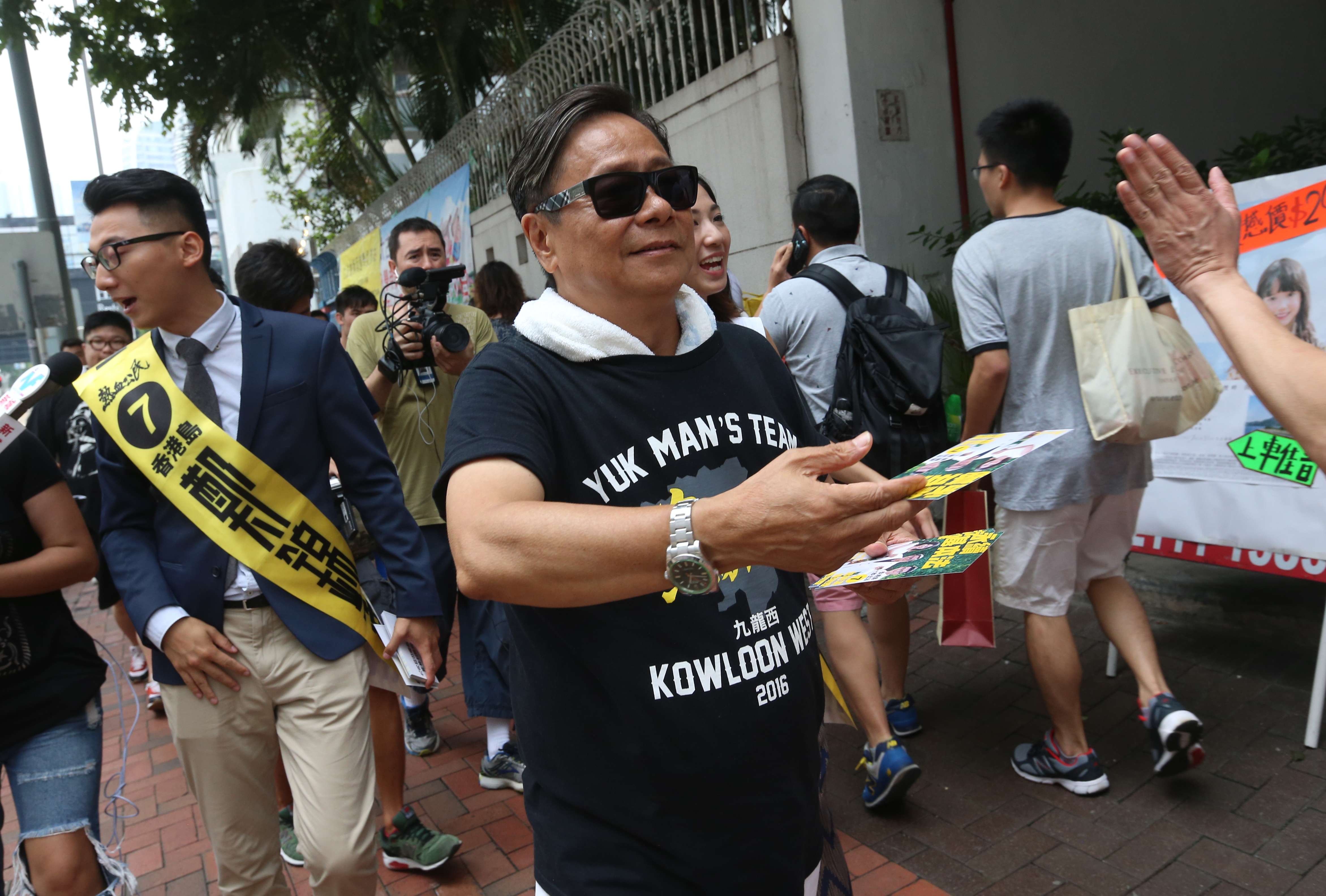 Promises, promises – Wong Yuk-man on the campaign trail ahead of the recent Legislative Council elections. Photo: K. Y. Cheng