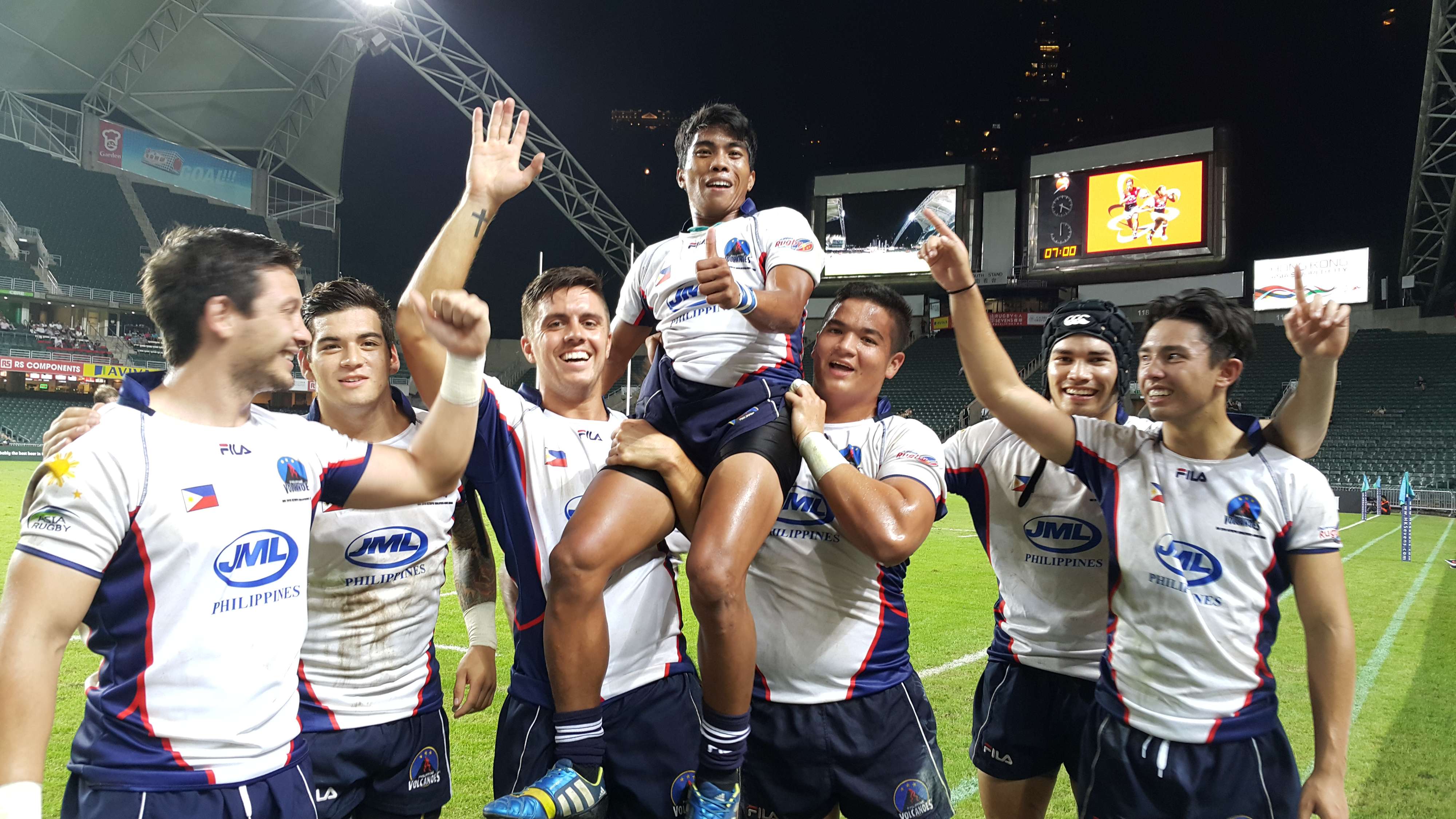 Lito Ramirez after scoring a try in Hong Kong. Photo: Philippine Rugby Football Union