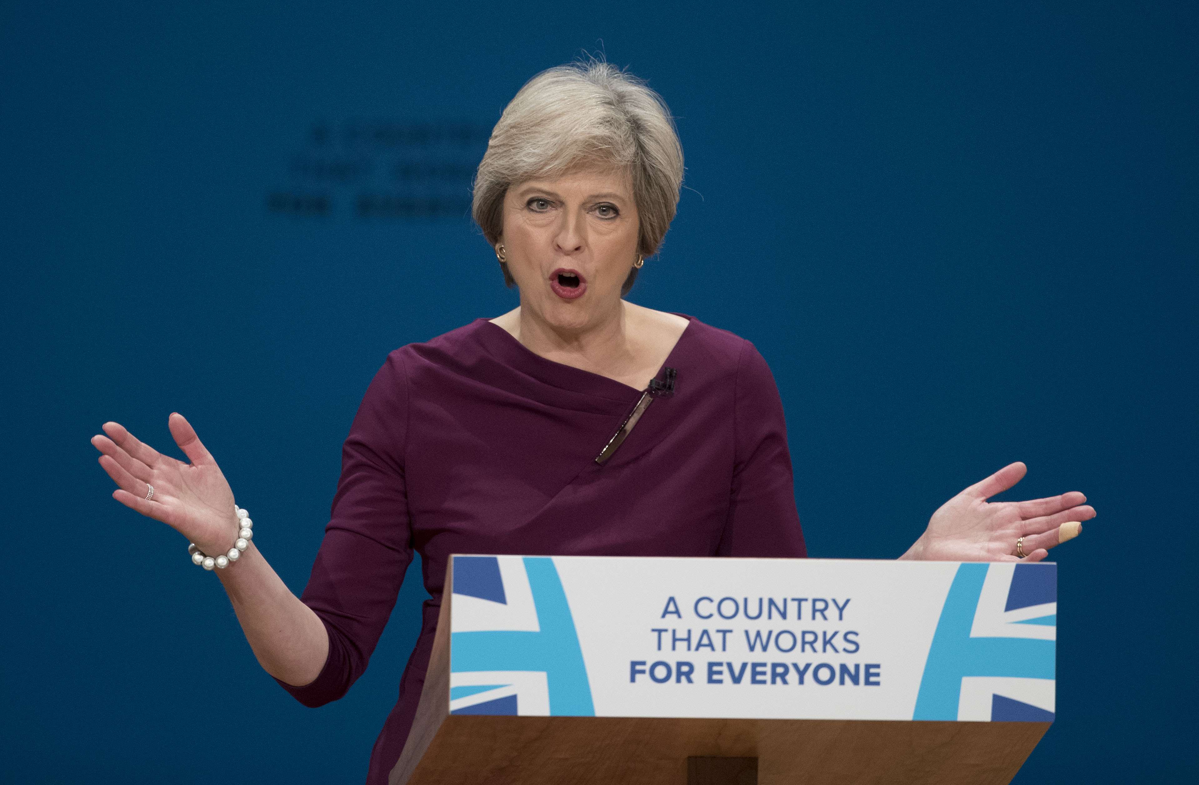 British Prime Minister Theresa May closes the Conservative Party conference in Birmingham on October 5, saying the government will occupy the “new centre ground of British politics”. Photo: Xinhua