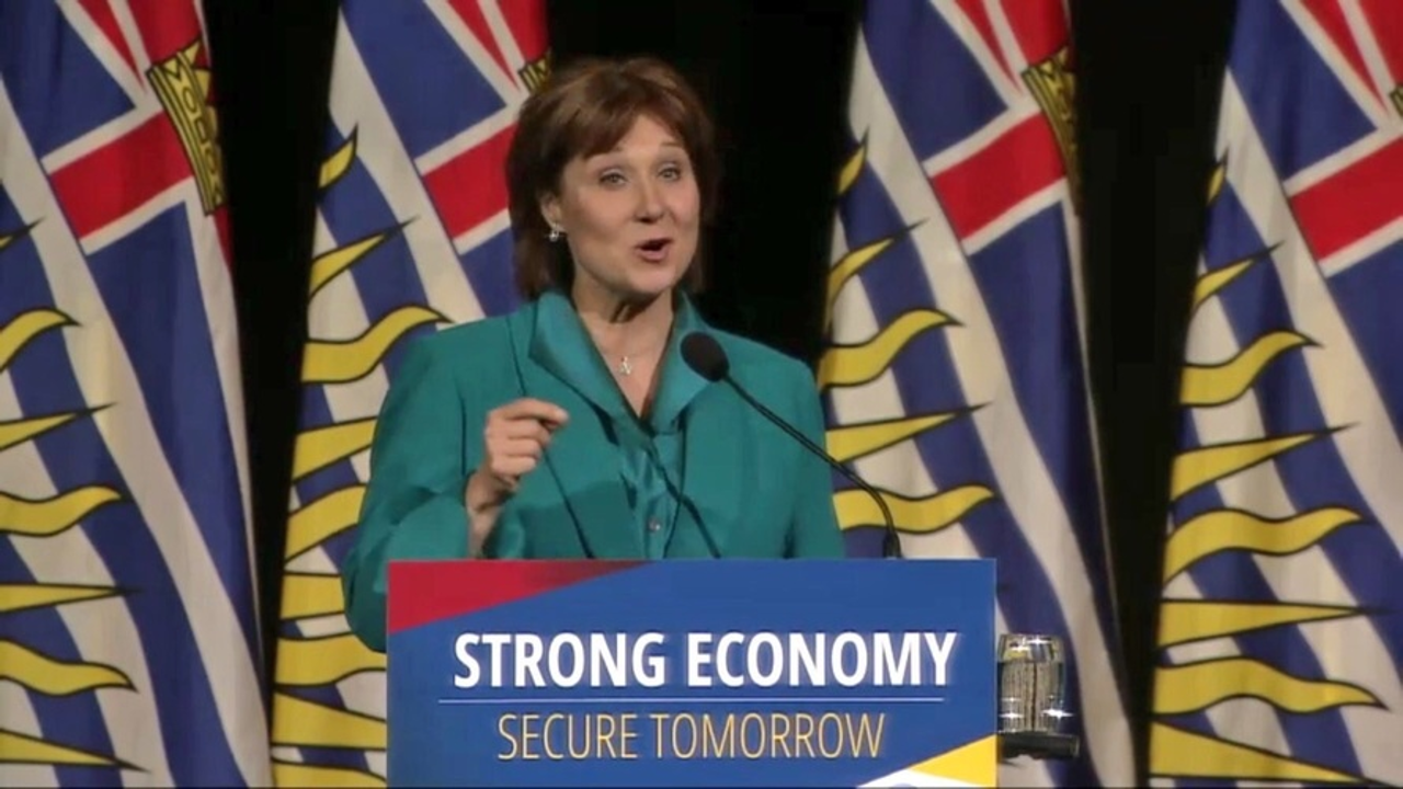Premier Christy Clark speaking to the Vancouver Leader's Dinner, the BC Liberals' biggest annual fundraiser, last June at the Vancouver Convention Centre. Photo: BC Liberals