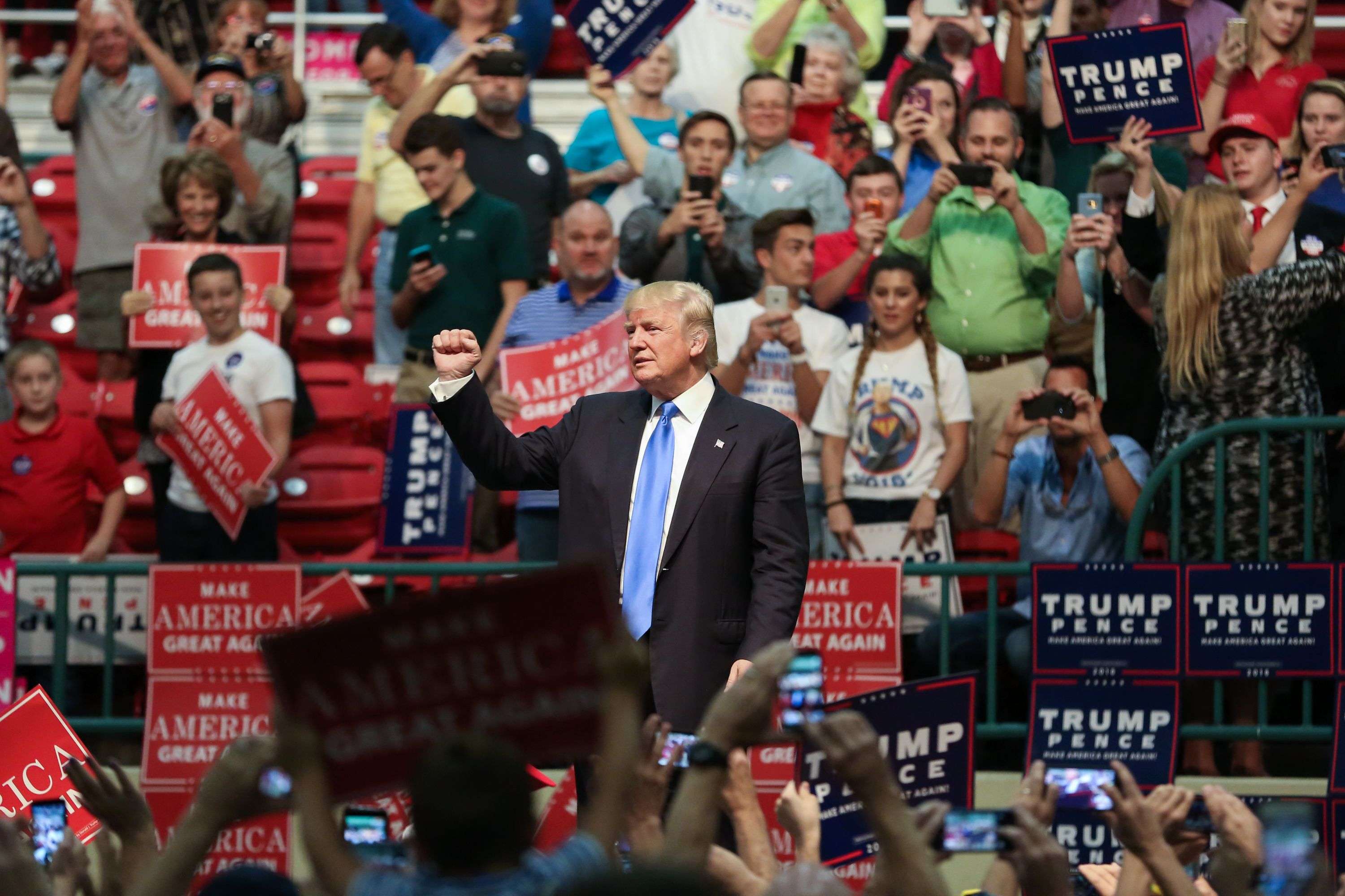 Republican presidential nominee Donald Trump speaks during a campaign rally inside the Cabarrus Arena 7 Events Center in Concord, North Carolina. Photo: AFP
