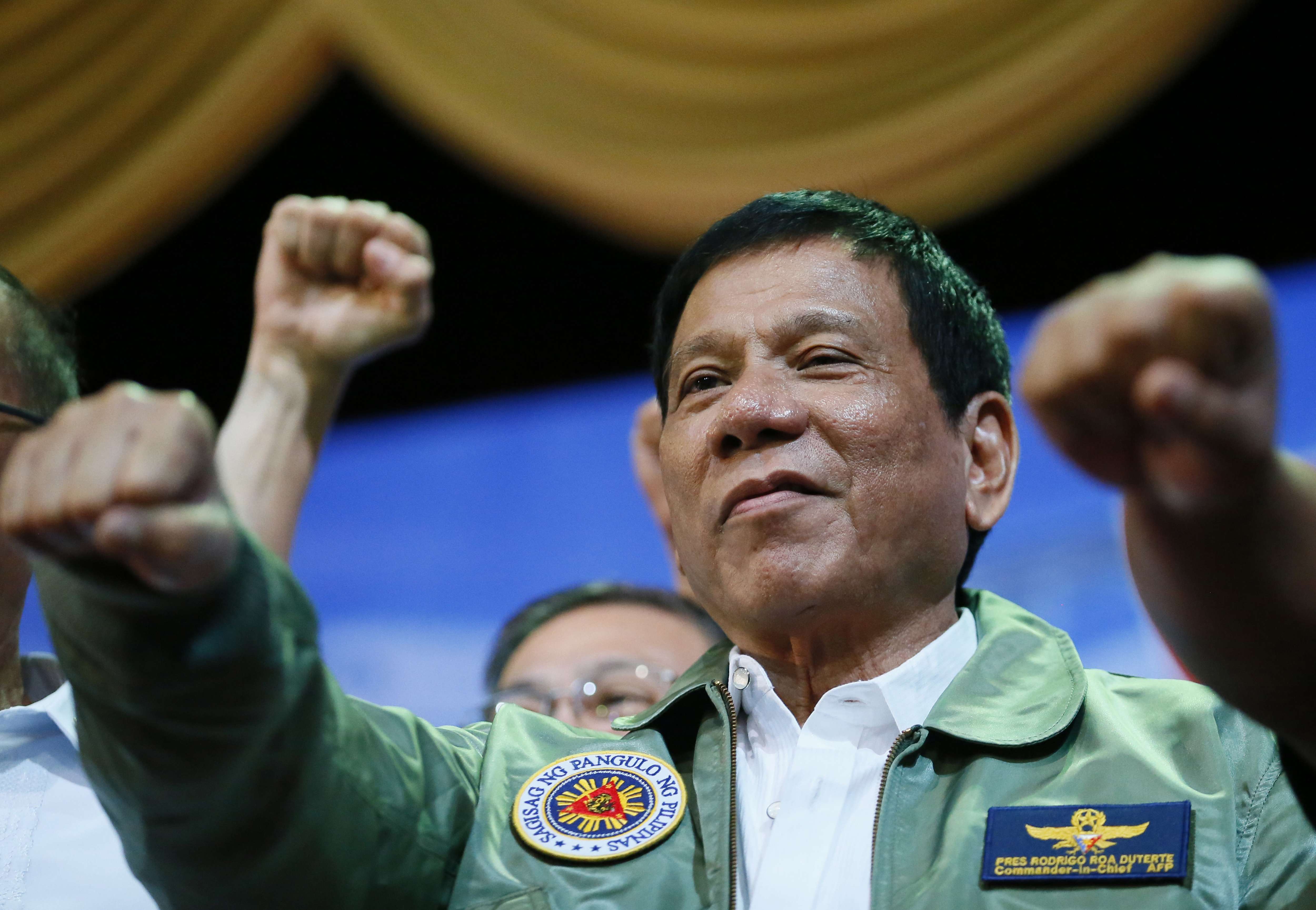 Philippine President Rodrigo Duterte at his “talk with the airmen” at the Philippine Air Force headquarters in suburban Pasay city, Manila, in September. Photo: AP