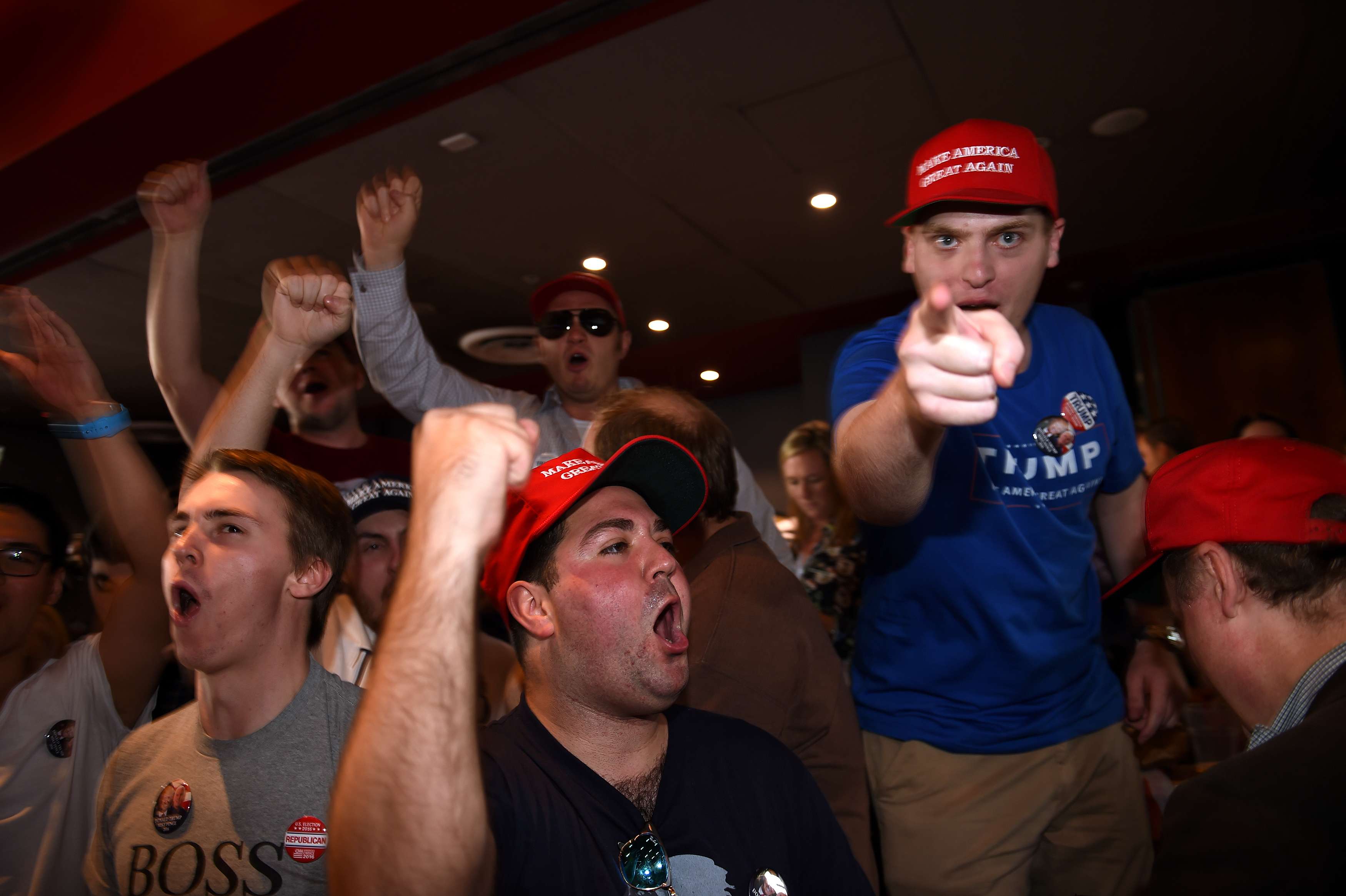 Donald Trump supporters celebrate his victory in the US election at the University of Sydney, Australia. Photo: AFP