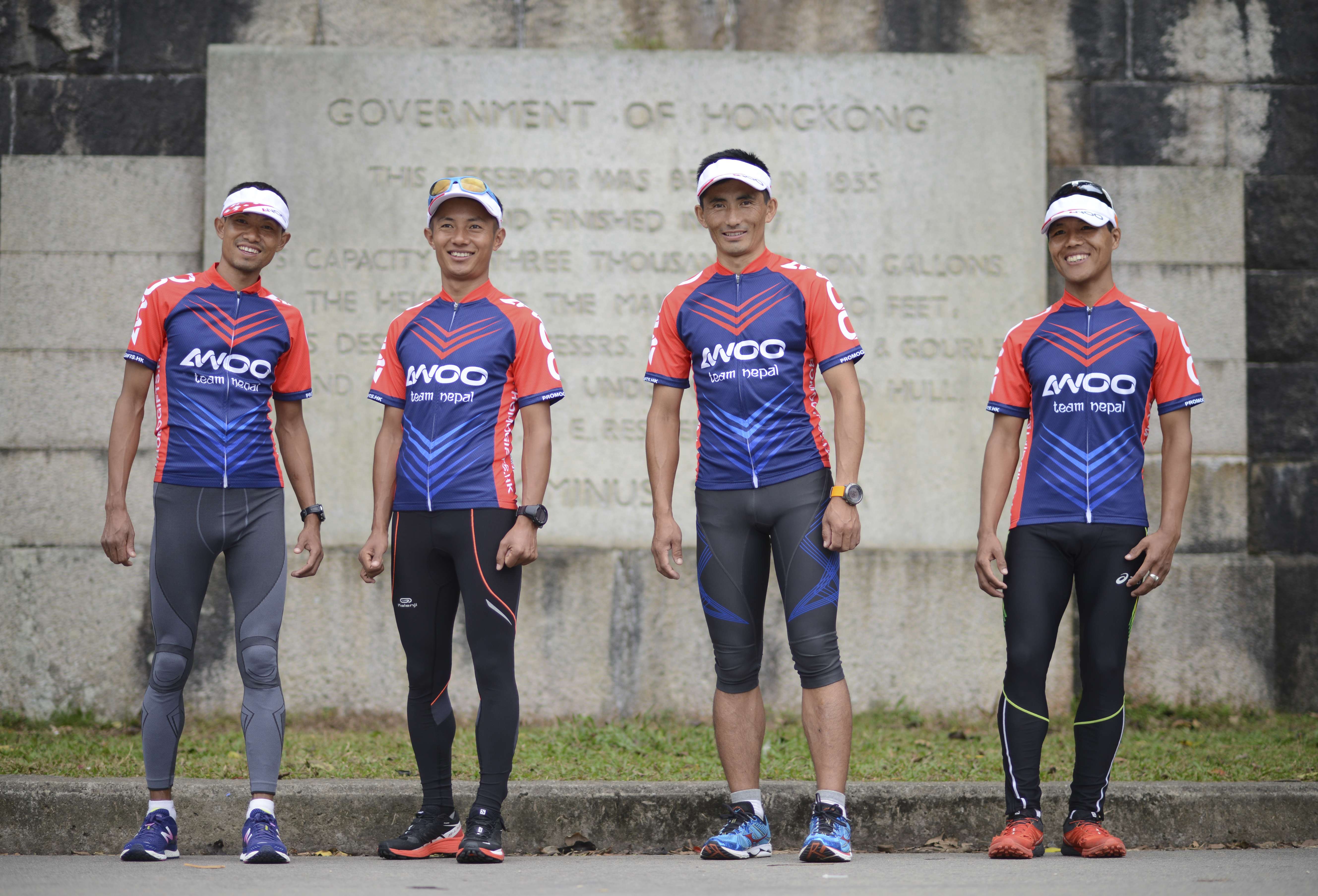 AWOO Team Nepal, who are competing in Oxfam Trailwalker 2016, at the Shing Mun reservoir. Photo: Antony Dickson