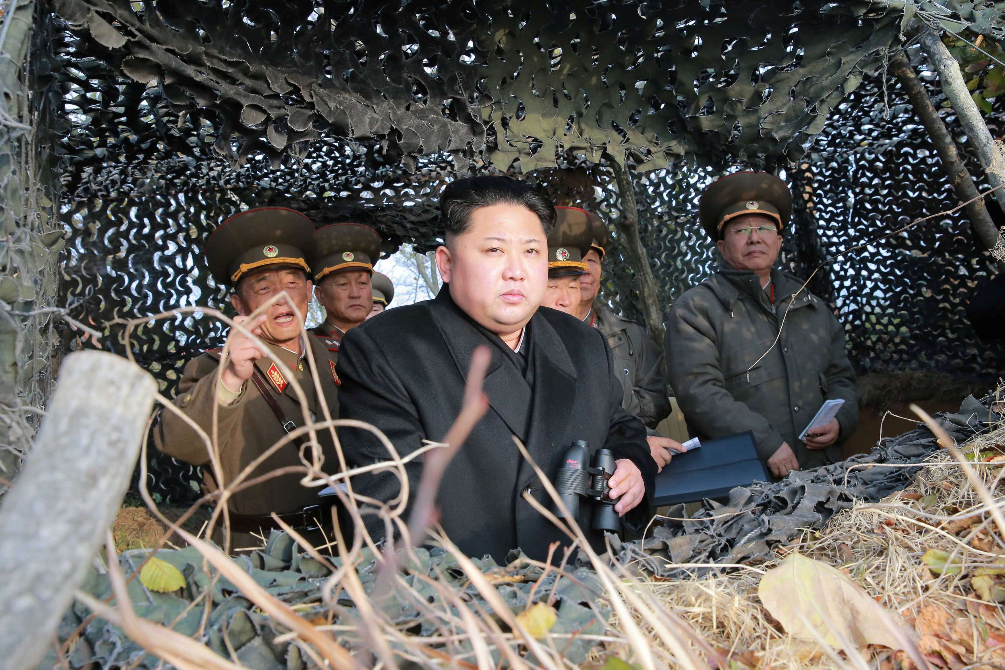North Korean leader Kim Jong-un inspects the Galido outpost and Jangjedo defending force, in this undated photo released by the Korean Central News Agency. Photo: Reuters / KCNA