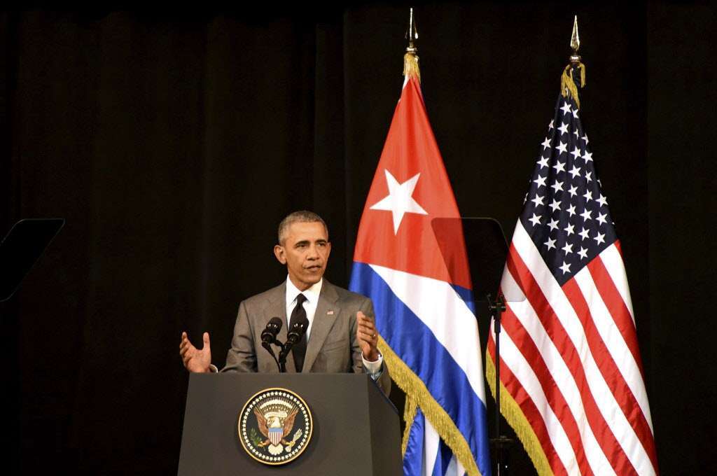 US President Barack Obama delivers a speech at the Grand Theatre in Havana, capital of Cuba. Photo: Xinhua
