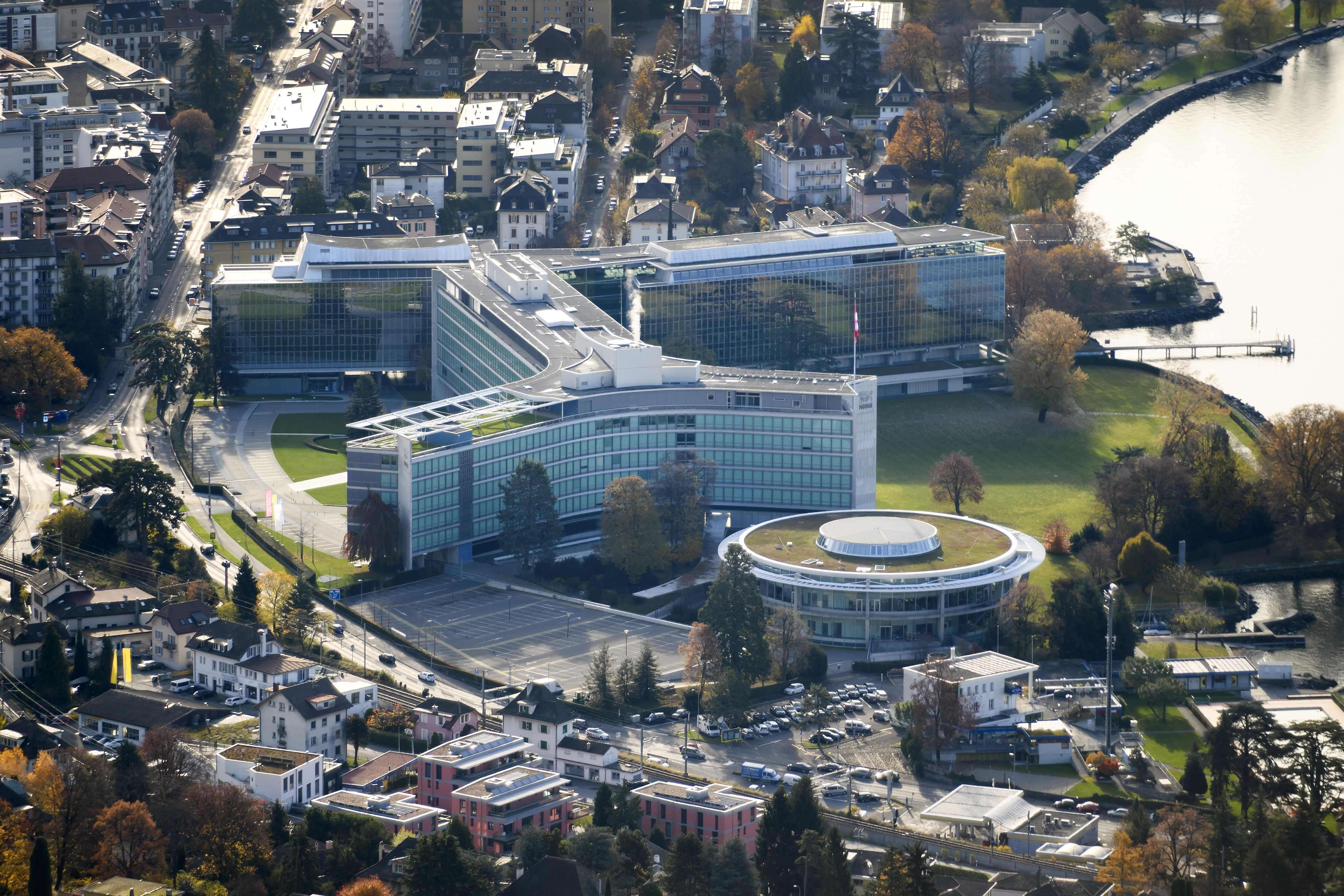 Aerial photo of the Swiss food and drink giant Nestle’s headquarters in Vevey. Photo: AFP