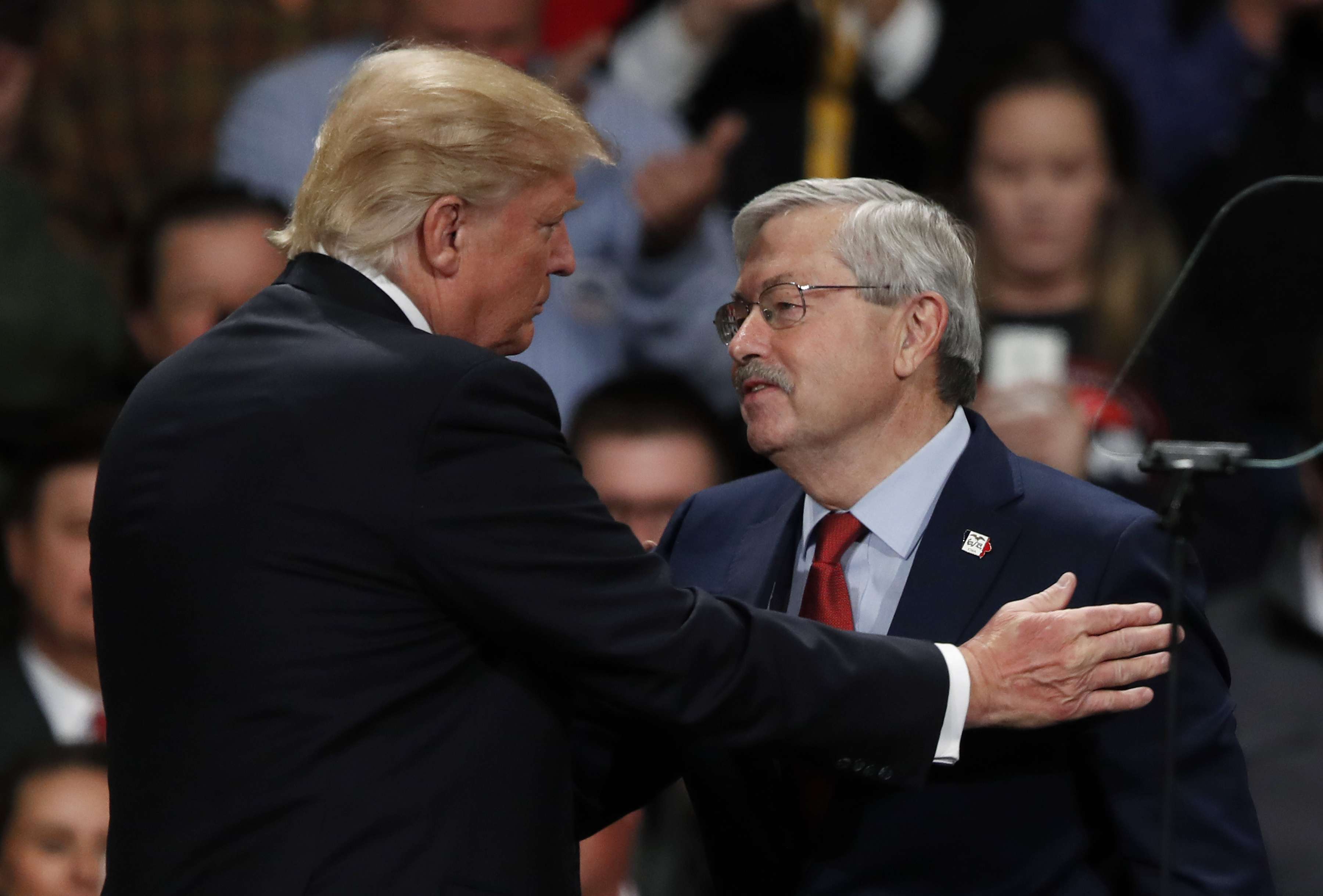 President-elect Donald Trump with Iowa Governor Terry Branstad, his pick for ambassador to China, at a rally in Des Moines on December 8. Branstad has known Chinese President Xi Jinping for more than 30 years. Photo: AP
