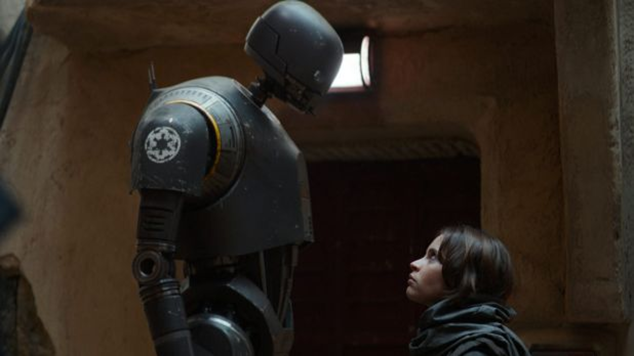 Robot K-2SO (left, with Felicity Jones as Jyn Erso) is the undisputed star in the latest Star Wards installment. A sign of things to come? Photo: AP