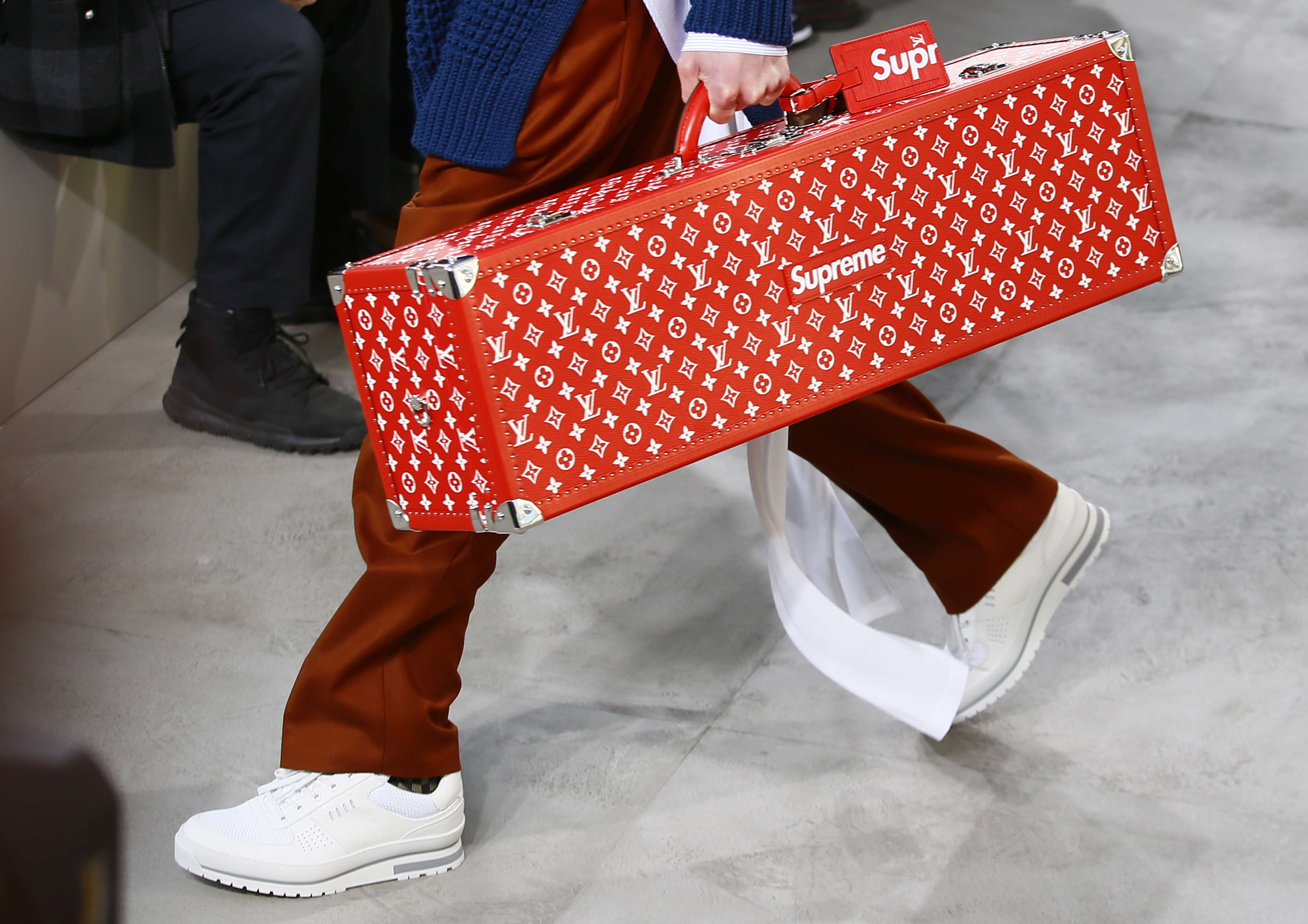 Adding the Supreme label to red Louis Vuitton trunks was one of the twists the label’s collaboration threw up. Photo: AP