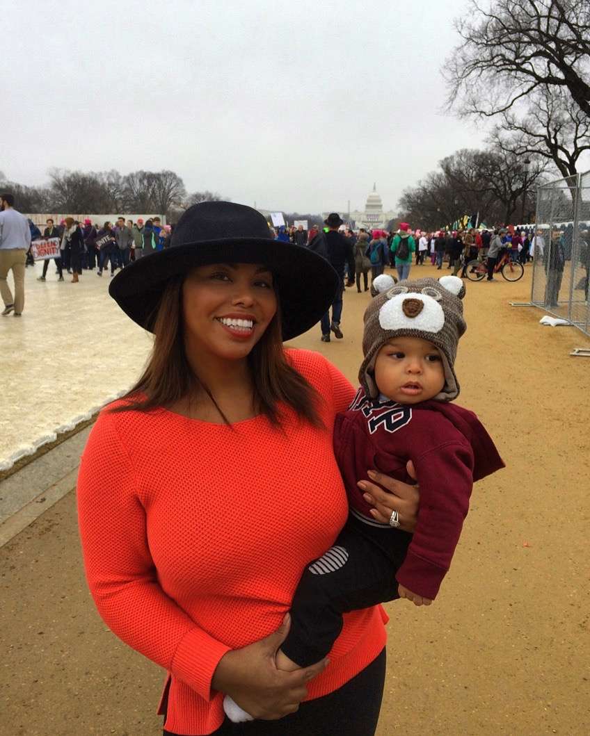 Helen Troncoso, with son Hunter, joined hundreds of thousands of women in an unprecedented wave of mass protests against US President Donald Trump, the day after his inauguration. Photo: Helen Troncoso