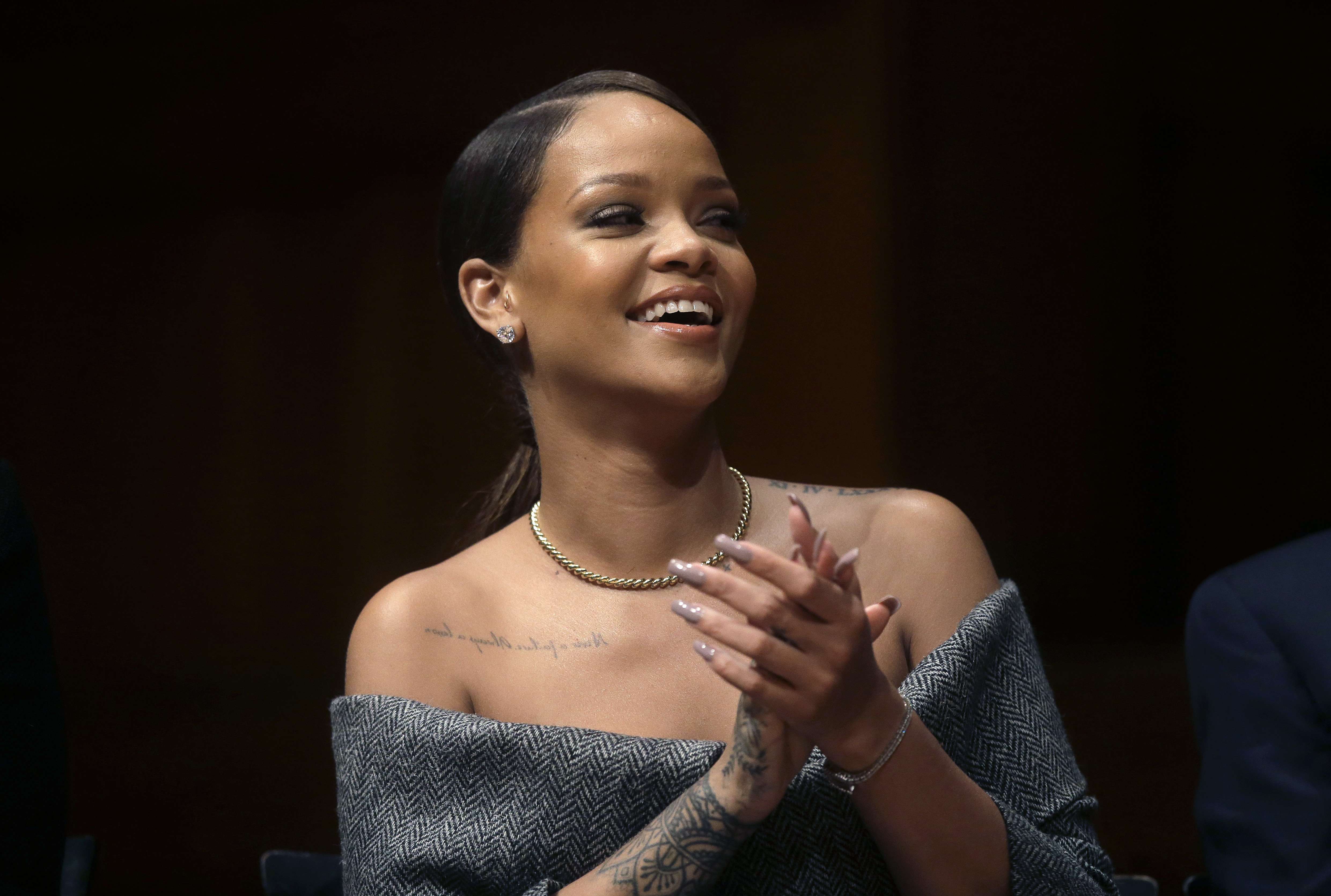 Singer Rihanna presented her third fashion collection in Paris. Photo: AP