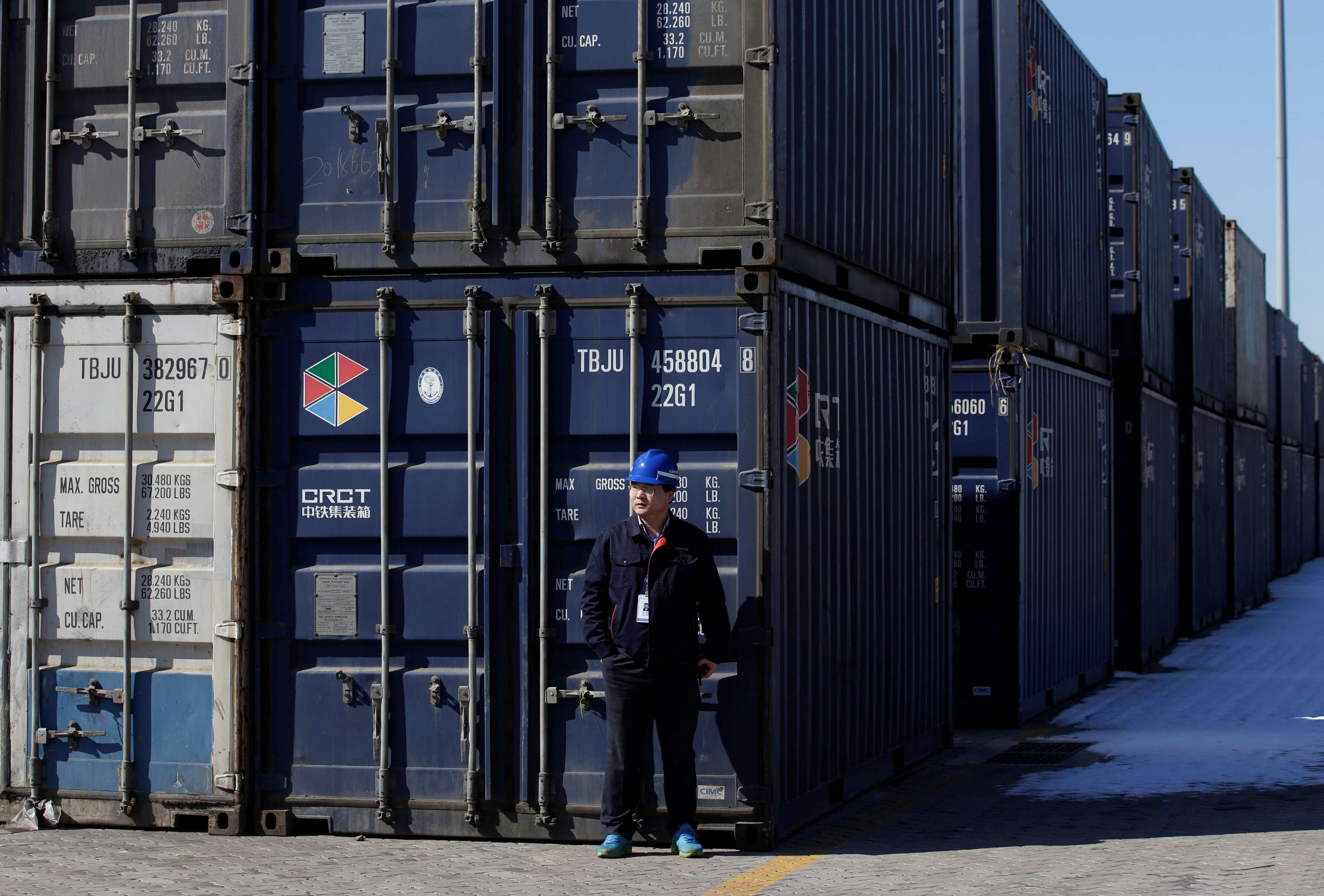 Containers wait to be transported near Tianjin port in northern China in February. China, the world’s largest exporter, has seen shipments fall and could face more challenges once a proposed US border adjustment tax or threatened tariffs take effect. Photo: Reuters