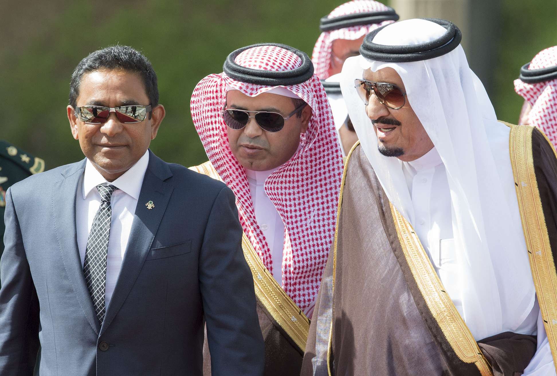 Saudi King Salman welcomes the Maldivian President Abdulla Yameen Abdul Gayoom to Riyadh in 2016. Photo: AFP