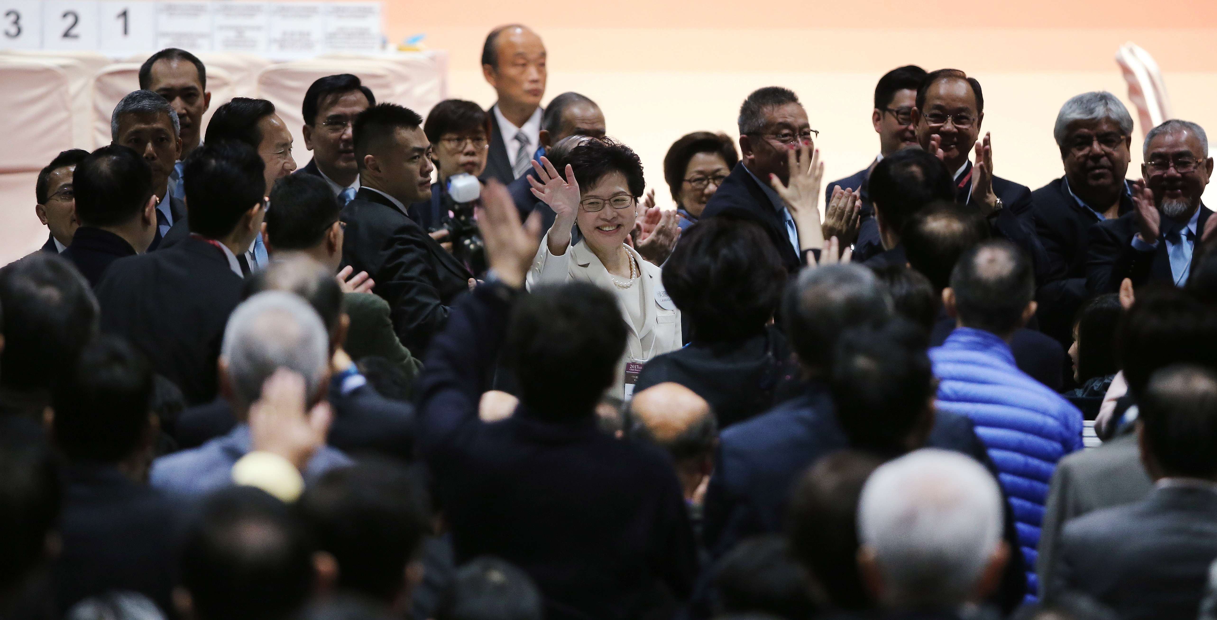 Carrie Lam (centre) is urged to listen to those who do not have votes in the chief executive election. Photo: Sam Tsang