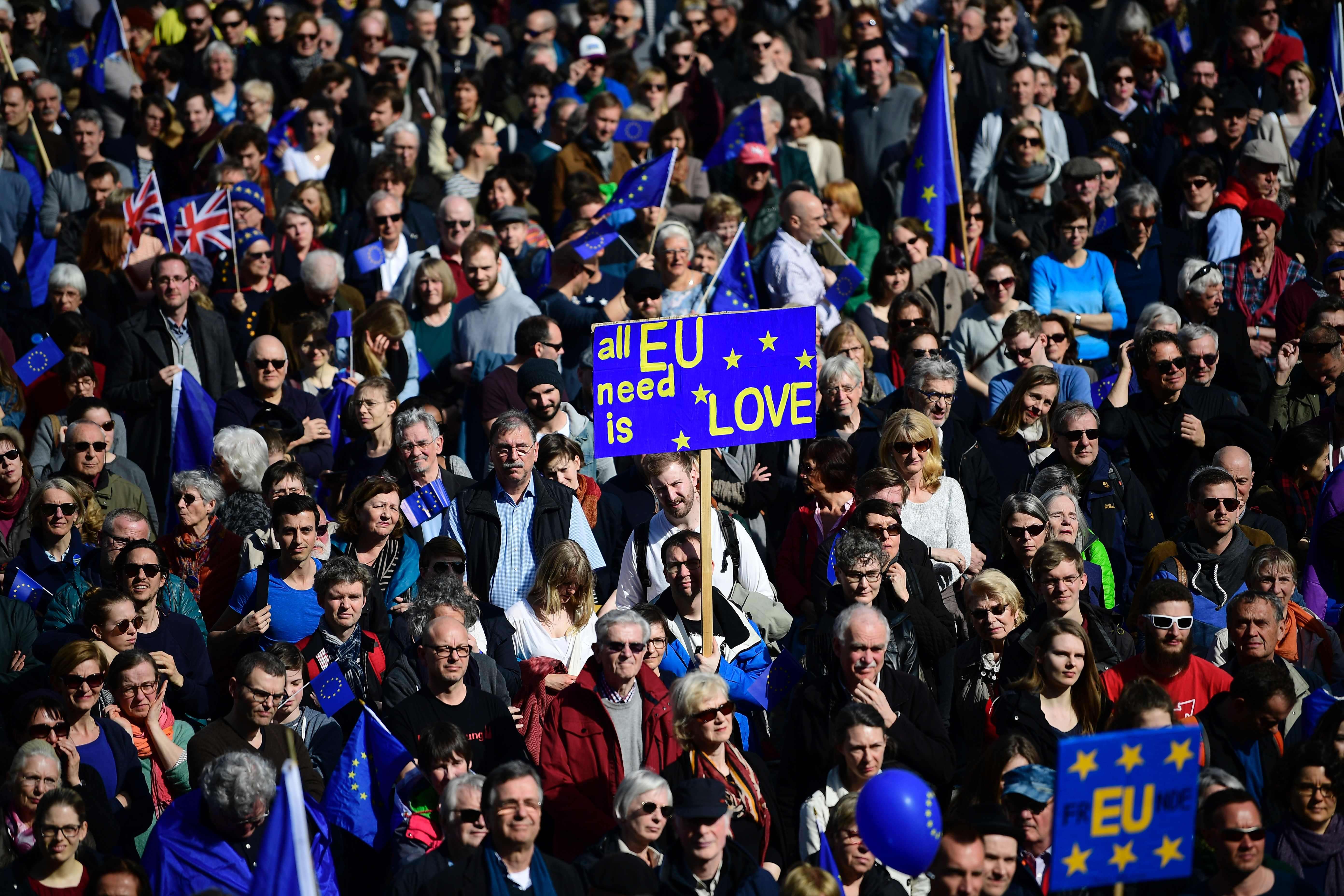 A pro-Europe demonstration in Berlin on March 26, defying the populists a day after the European Union marked 60 years of the twin Treaties of Rome that led to the creation of the bloc. Photo: AFP