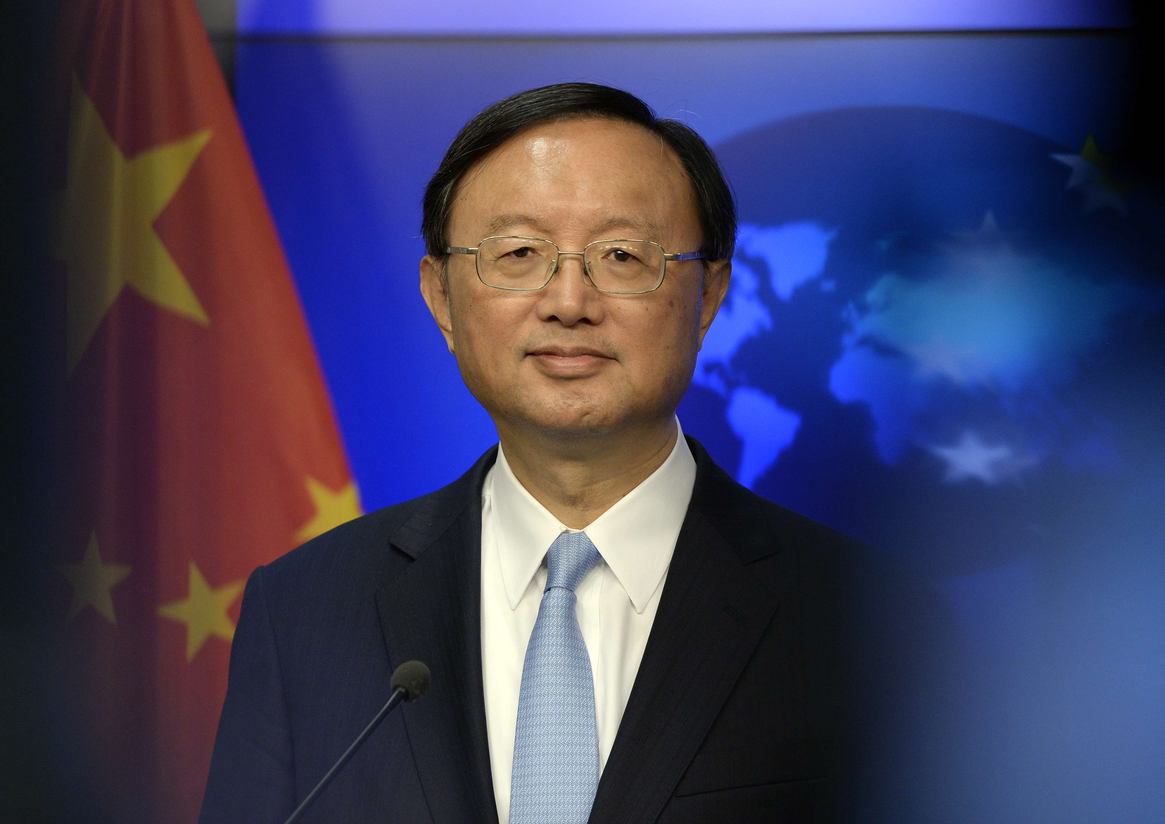 Chinese State Councillor for EU - CHINA High Level Strategic Dialogue Yang Jiechi looks on as he talks to the media.Photo: AFP PHOTO