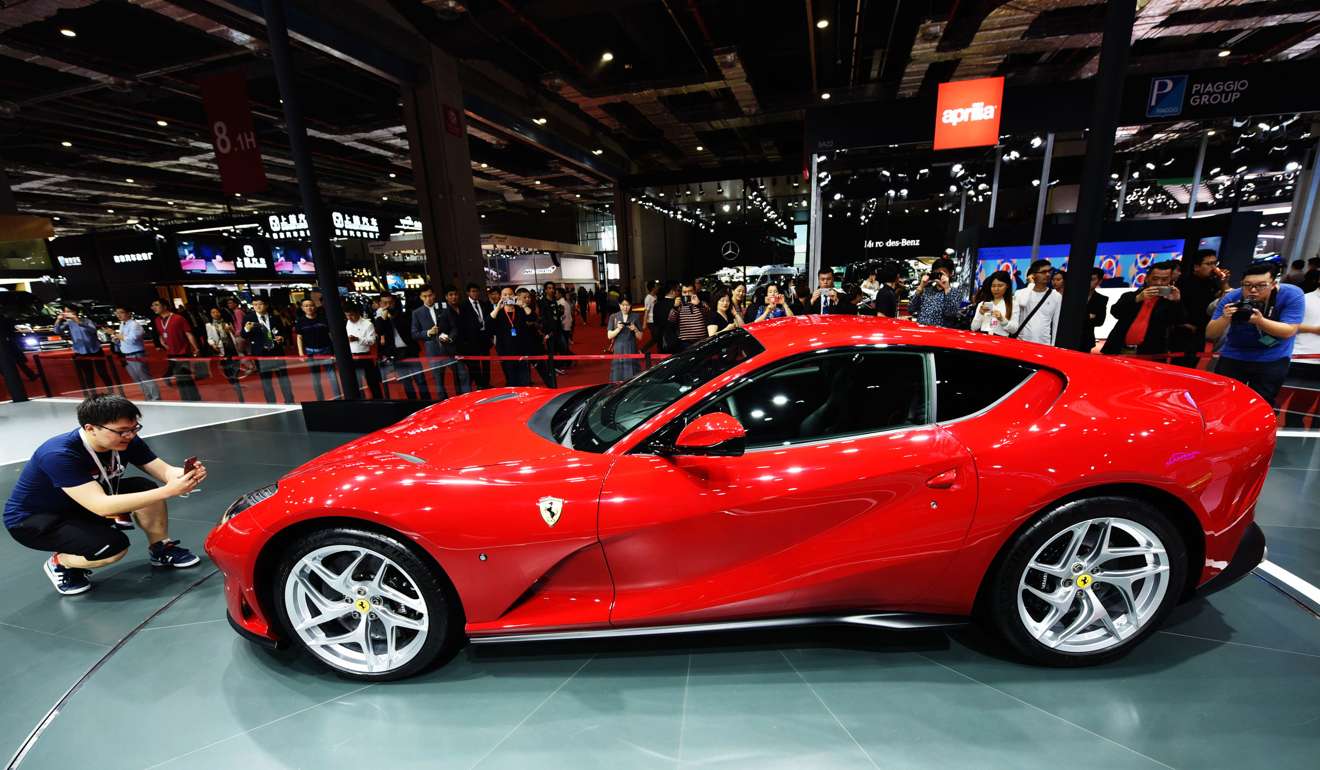 A Ferrari 812 Superfast is displayed during the second day of the 17th Shanghai International Automobile Industry Exhibition in Shanghai. Photo: AFP
