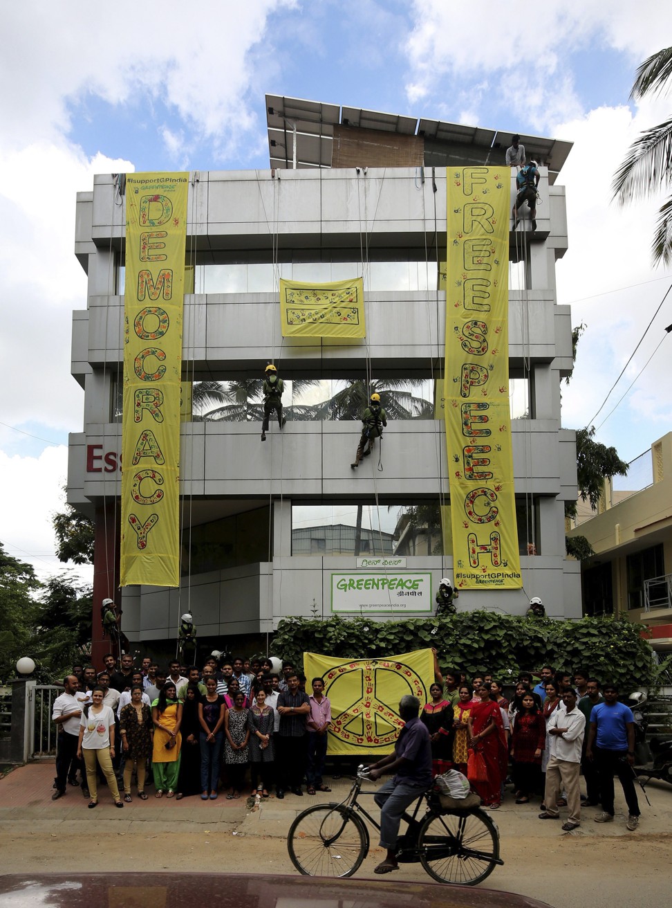 A protest in favour of free speech in Bangalore. Garton Ash identifies India as one of three “swing states” that may be decisive in swaying the global argument for and against freedom of expression. Picture: EPA