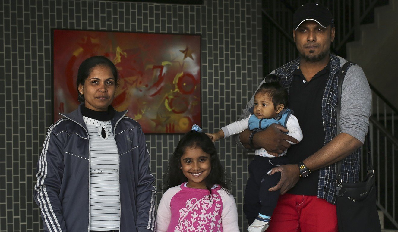 Sri Lankan asylum seekers Nadeeka Dilrukshi Nonis, her daughter Sethumdi, son Dinath, and her husband Supun Thilina Kellapatha. Photo: Jonathan Wong