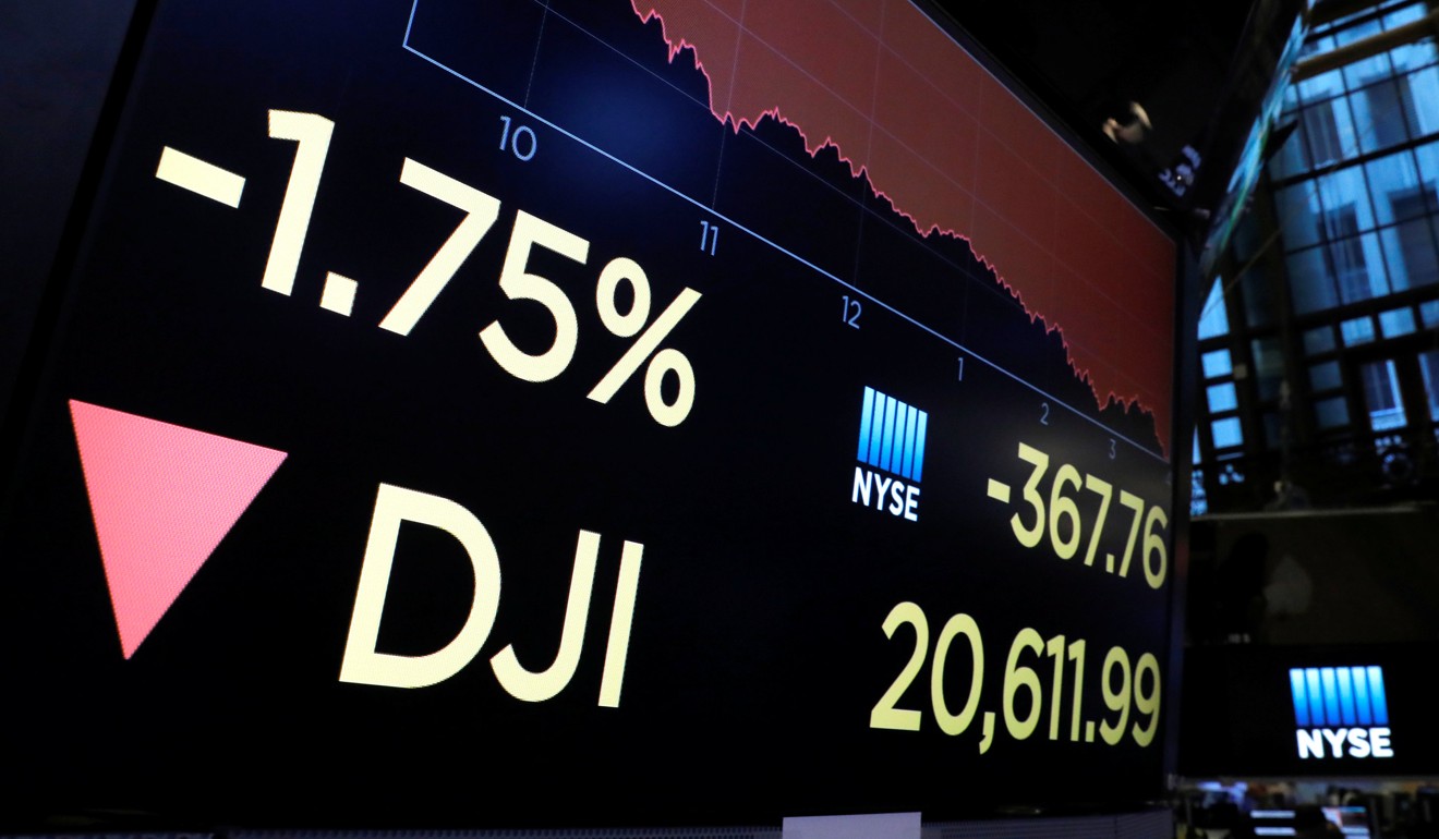 A sign displays the trading session's closing numbers on the floor of the New York Stock Exchange as Trump’s political problems battered financial markets. Photo: Reuters