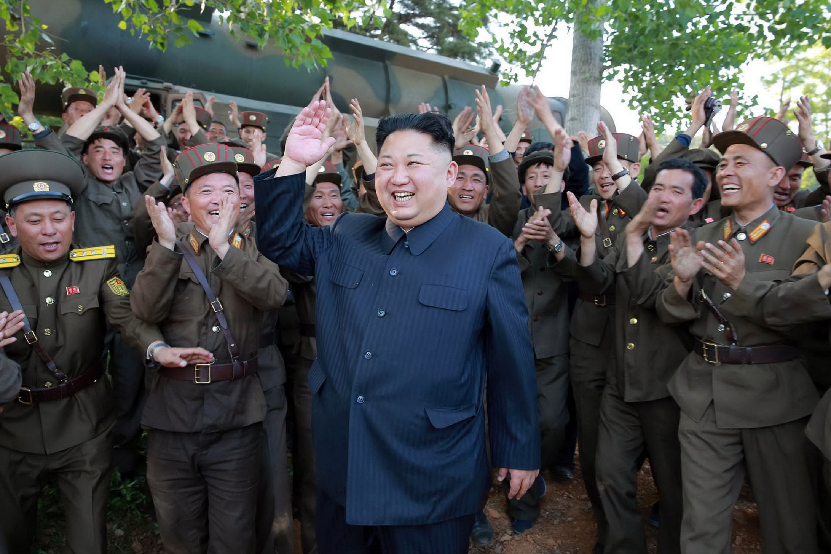 North Korean leader Kim Jong-un hails his latest missile launch. Photo: AFP