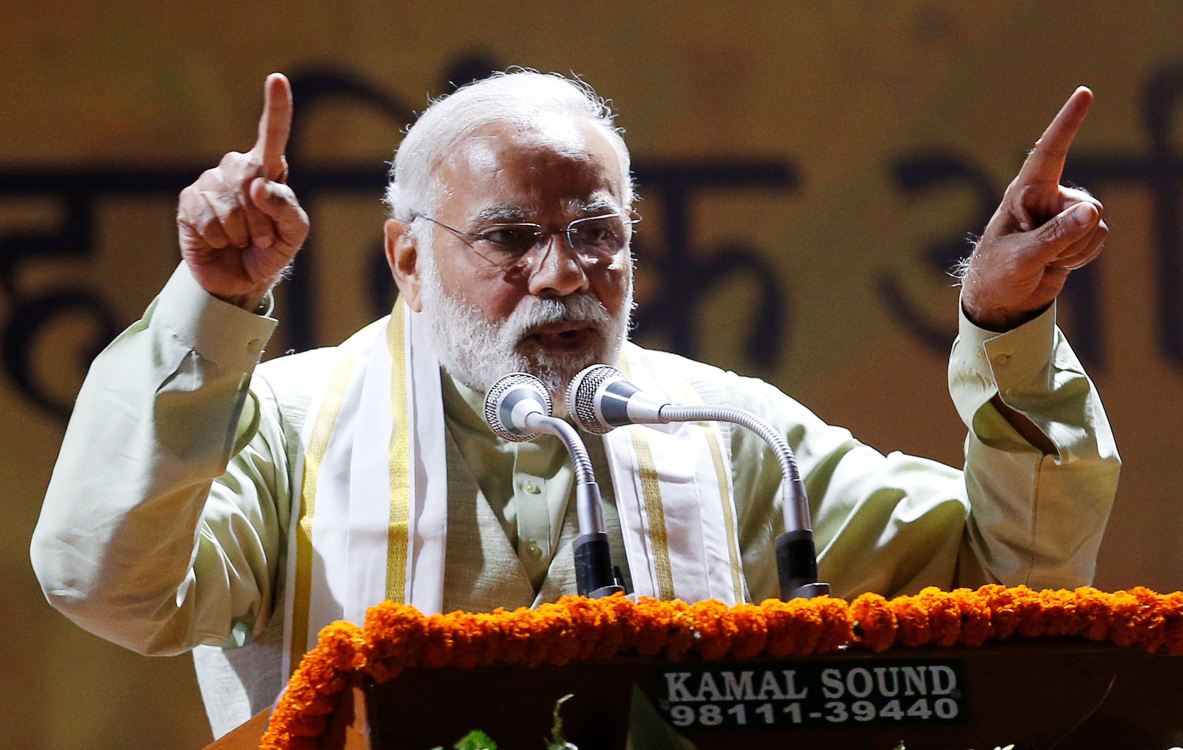 Prime Minister Narendra Modi of India addresses supporters at his Bharatiya Janata Party headquarters in New Delhi on March 12. Photo: Reuters