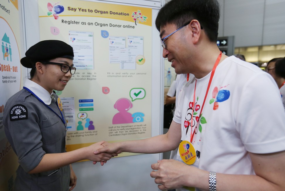 Secretary for Food and Health Ko Wing-man opens a “Say Yes to Organ Donation” promotional exhibition, organised by his bureau and the Department of Health, at Kowloon station on May 6. Photo: Xiaomei Chen
