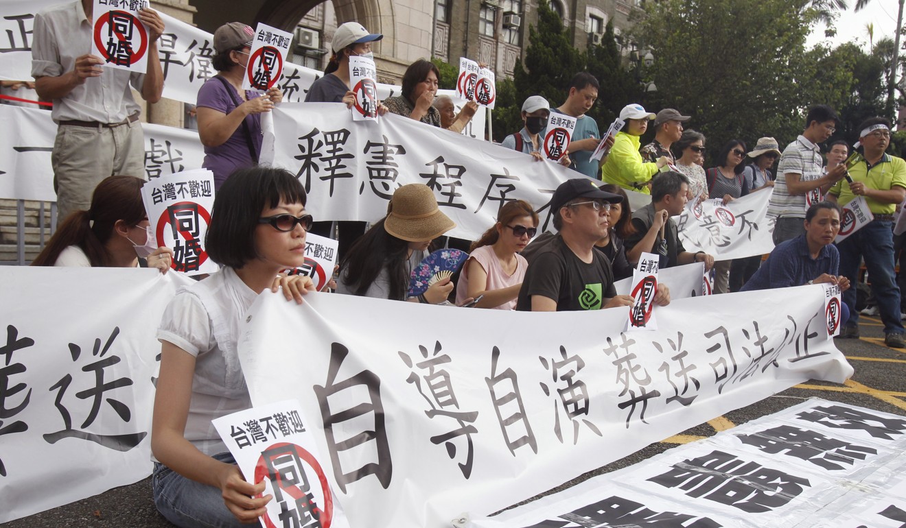Anti-gay marriage protesters outside the constitutional court. Photo: Associated Press