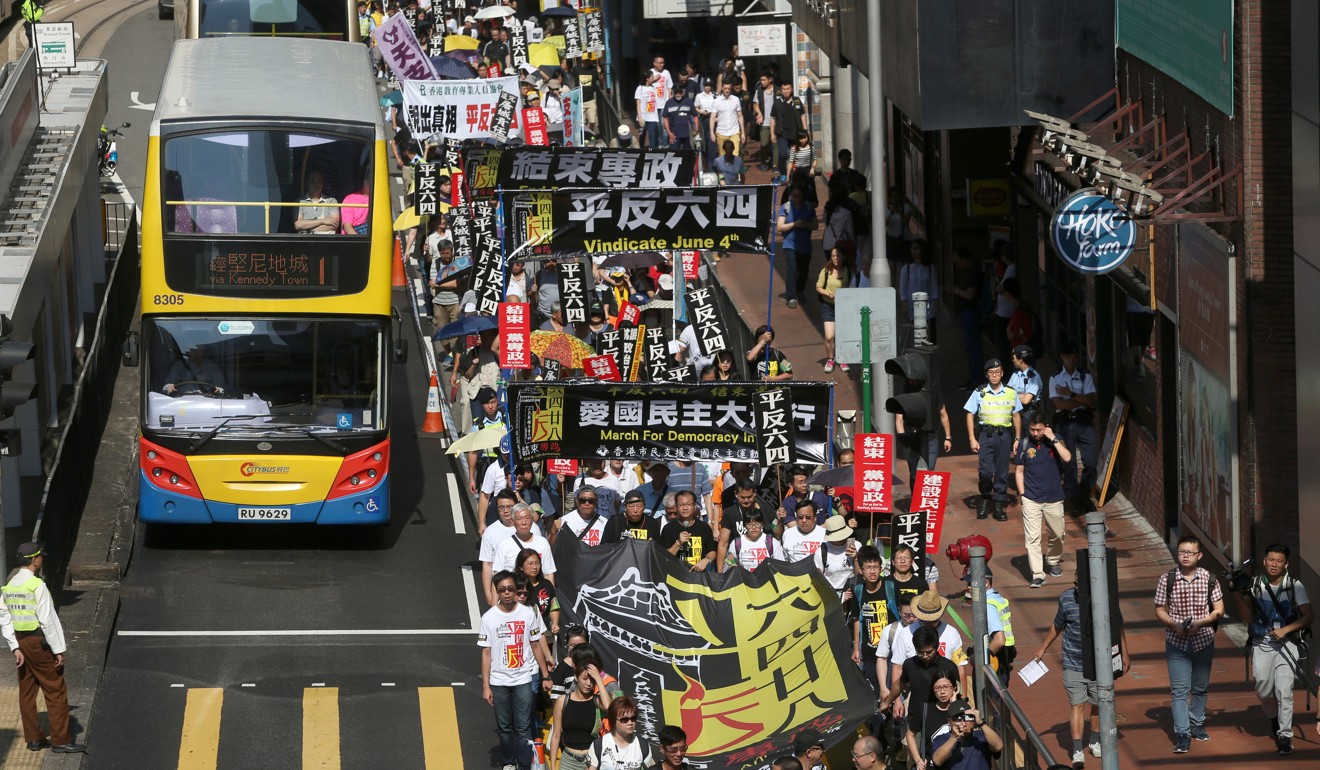 Pan-democratic groups including the Democratic Party and the Civic Party joined the march. Photo: Sam Tsang