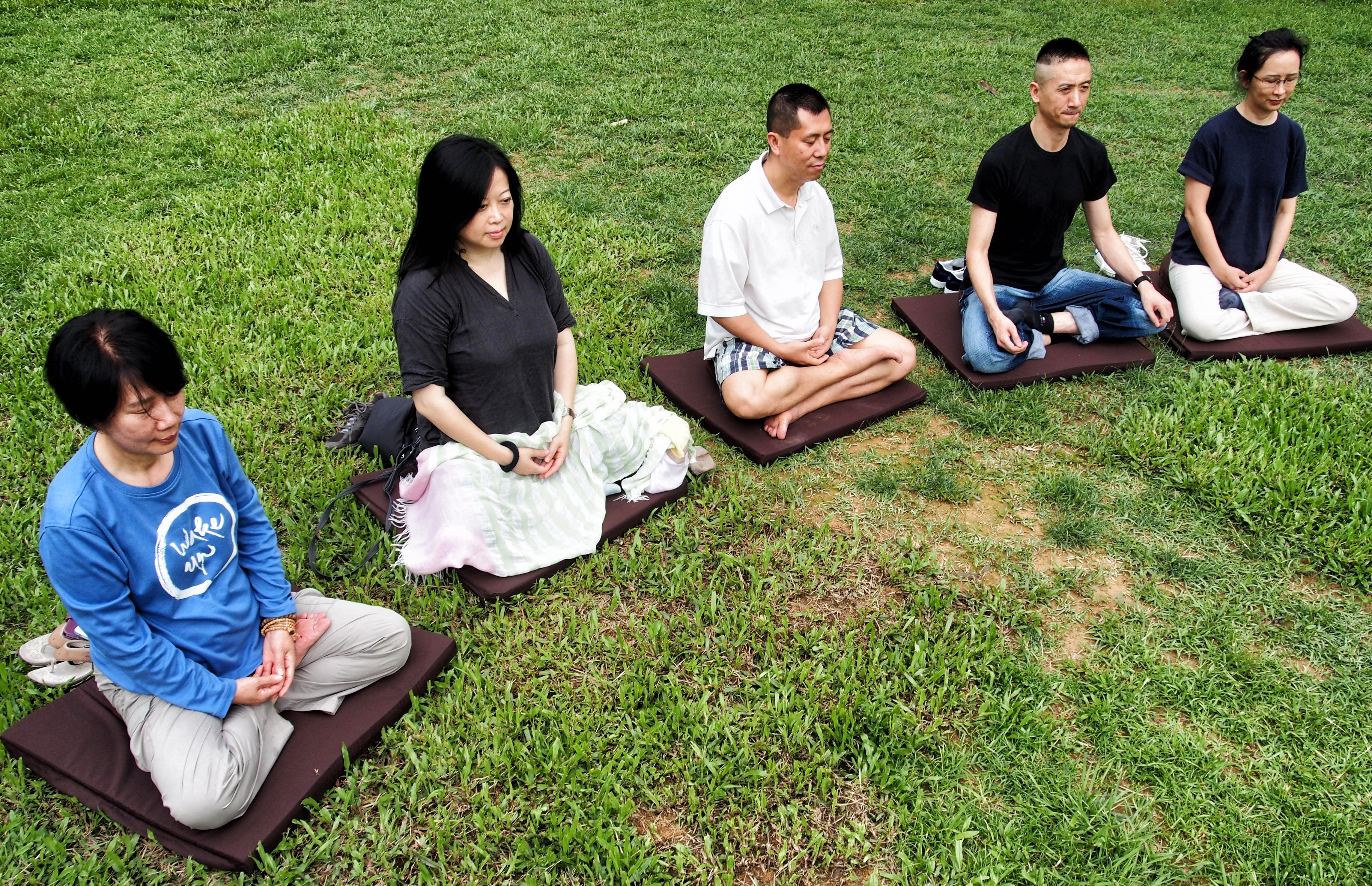 Professionals from different walks of life take part in a mindfulness retreat camp in Wu Kai Sha, Ma On Shan, in May 2013. But apart from face-to-face therapy, even online mindfulness and cognitive behavioural therapy training programmes can offer sustained benefits, a Chinese University study has shown. Photo: Thomas Yau