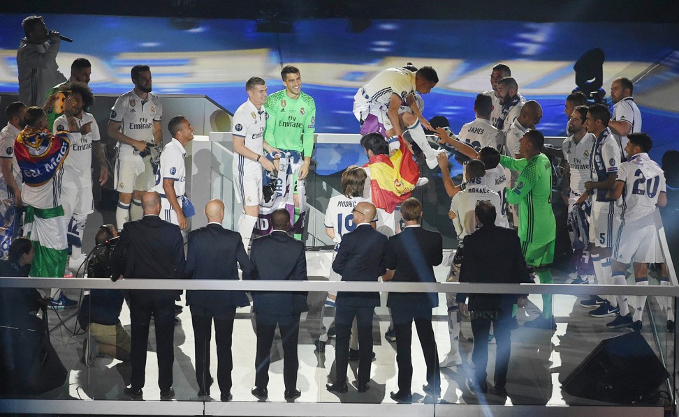 Real Madrid players celebrate at the Santiago Bernabeu Stadium during celebration parade in Madrid. Photo: EPA
