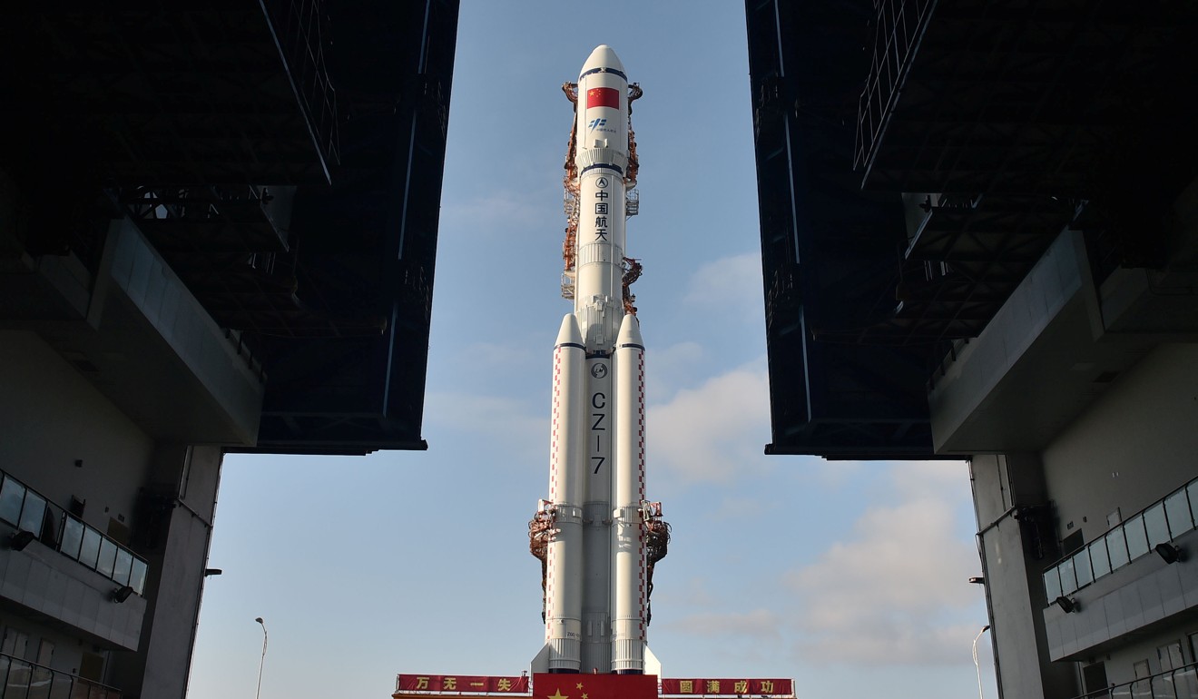 China’s Long March-7 rocket and the Tianzhou-1 cargo spacecraft readying for launch earlier this year. Photo: Reuters