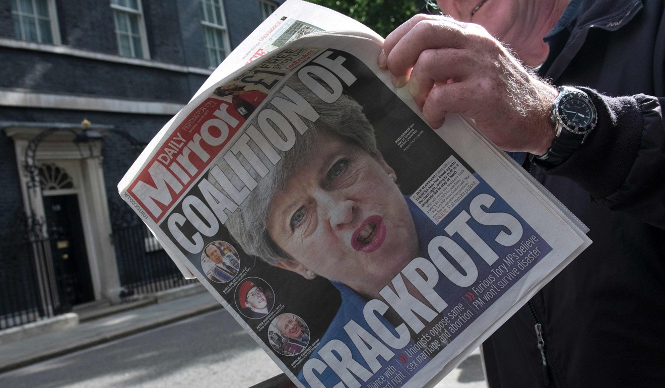 A copy The Daily Mirror newspaper with the headline ‘Coalition of Crackpots’. Photo: AFP