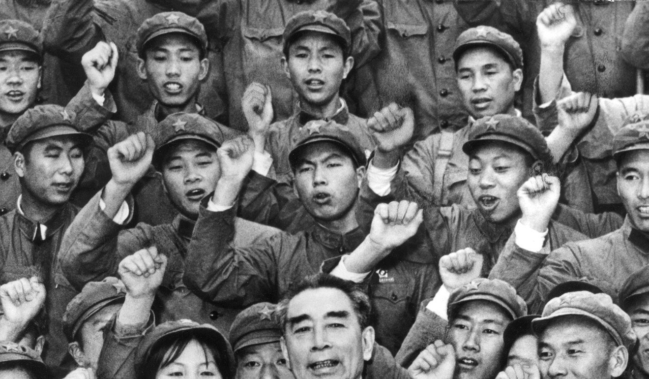 Zhou Enlai, one of the leaders of the Chinese Communist Party, is surrounded by soldiers of the Chinese Army while leading a demonstration in support of the regime, probably in 1966. Photo: SCMP Pictures.