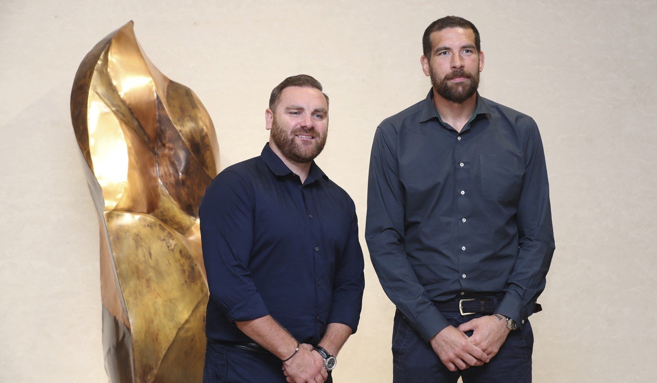 Andy Goode (left) and Jim Hamilton, were in Hong Kong discussing the Lions on Saturday at the Kerry Hotel. Photo: Edward Wong