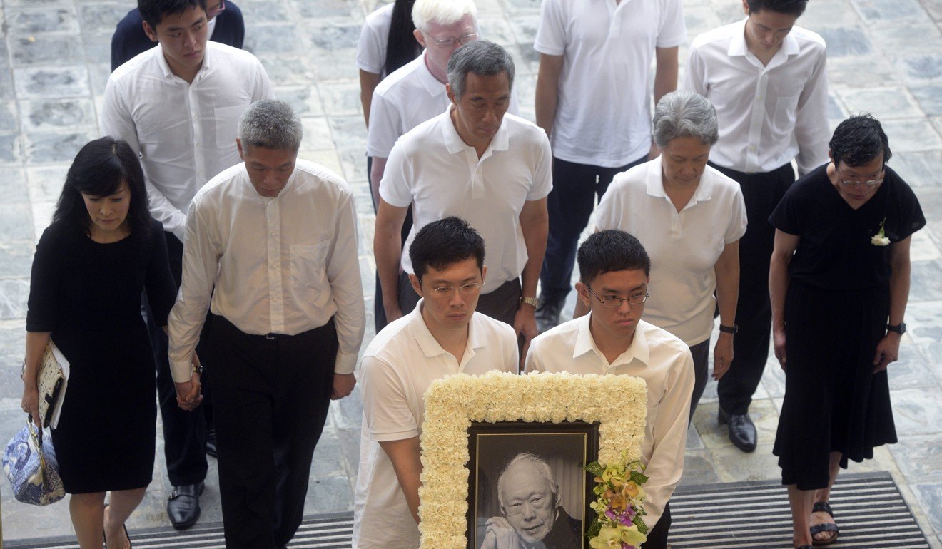 Lee Kuan Yew’s family at his state funeral in 2015. Photo: AP
