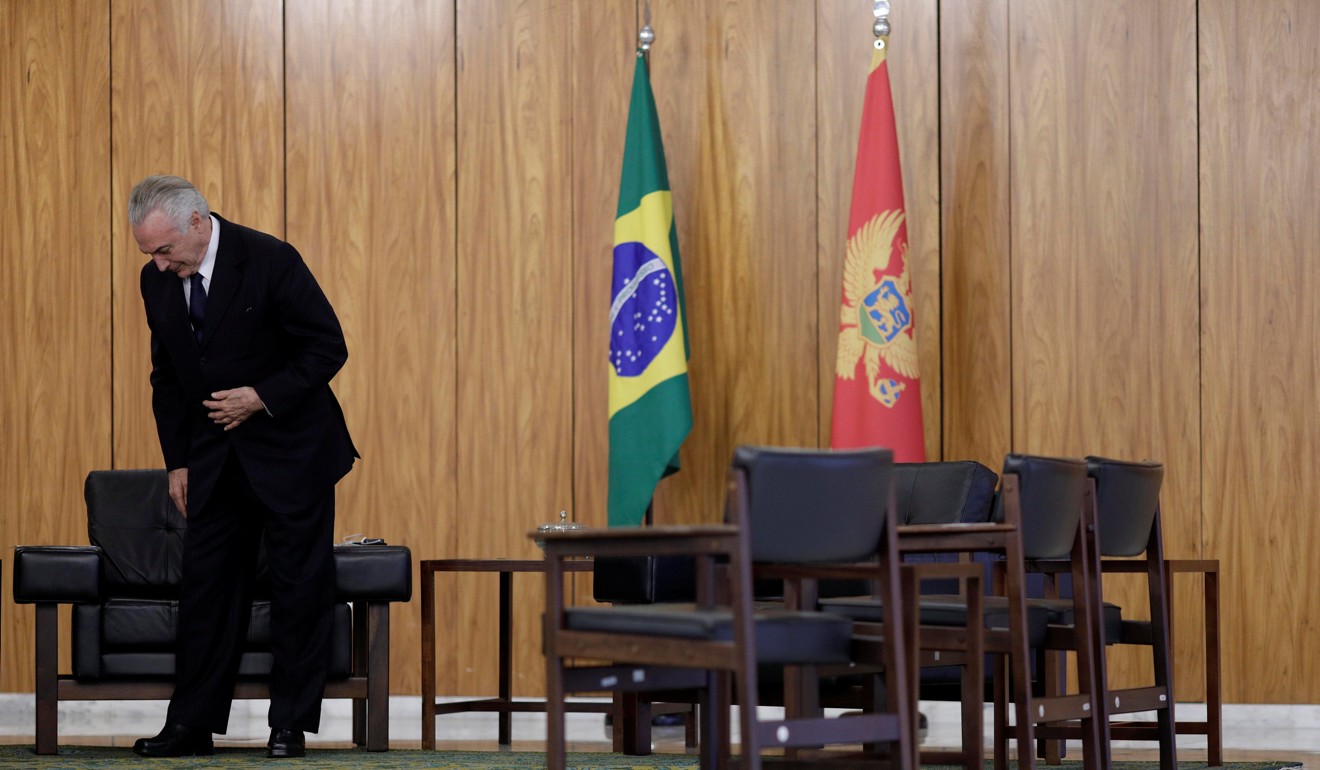 Brazilian President Michel Temer attends a credentials presentation ceremony for several new top diplomats at Planalto Palace in Brasilia on Monday. Photo: Reuters