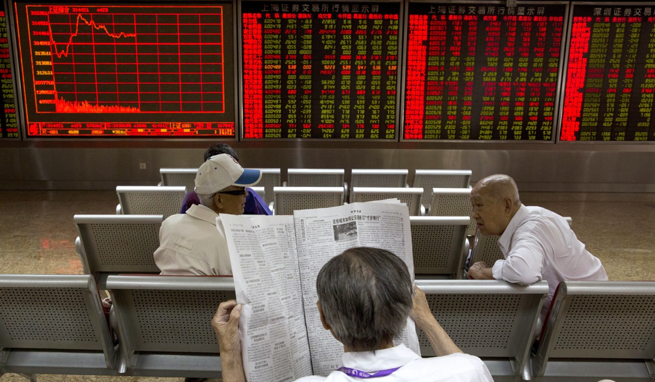 Investors wait for the start of afternoon trading at a brokerage in Beijing. Photo: