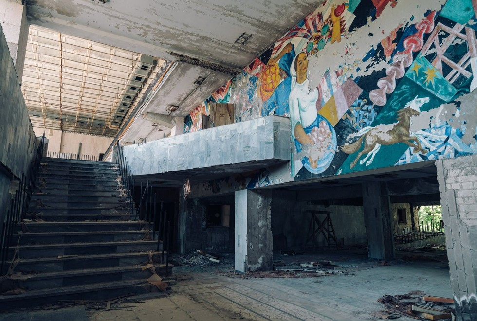 Wall murals remain on a building in Pripyat. Photo: Handout