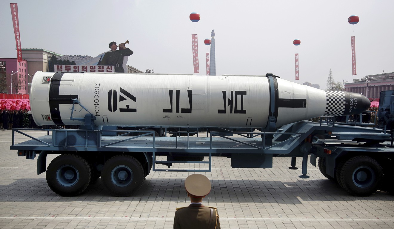 A submarine-launched ‘Pukguksong’ missile is paraded Kim Il Sung Square in Pyongyang in April. Photo: AP